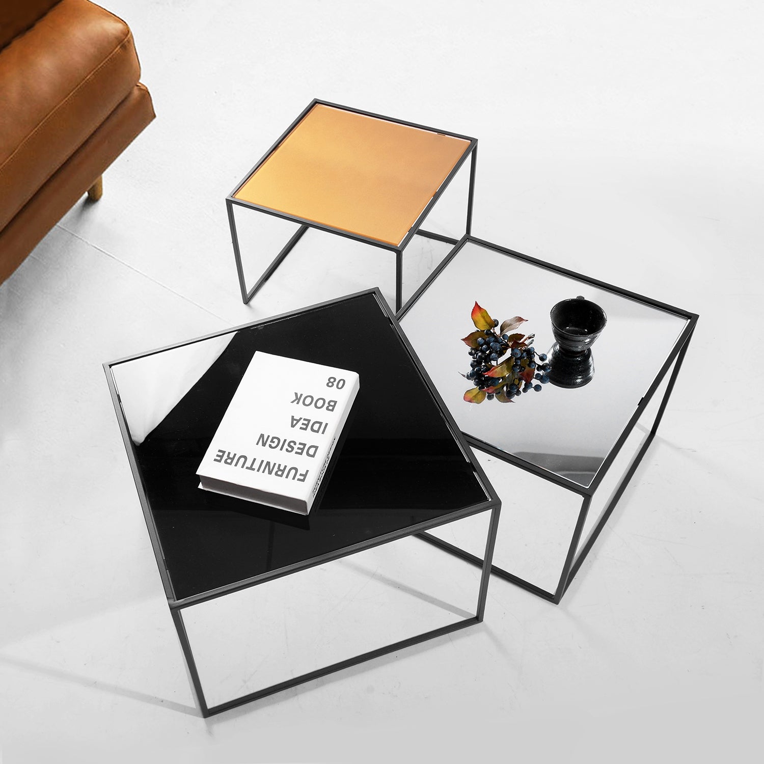 Homy Casa Set of three small modern nesting tables in different colours - Mycitystee