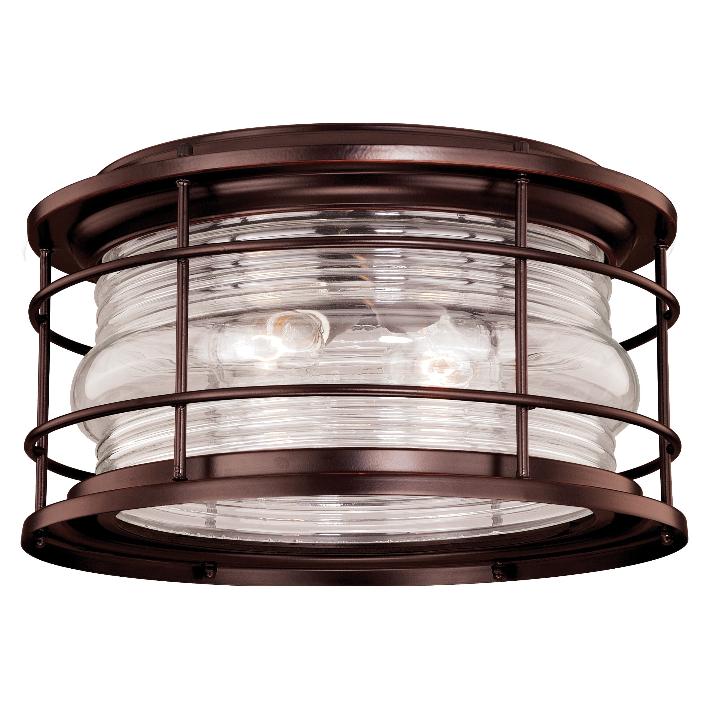 Hyannis Bronze Coastal Round Outdoor Flush Mount Ceiling Light Clear Glass - 12.63-in W x 7.5-in H x 12.63-in D - Mycitystee