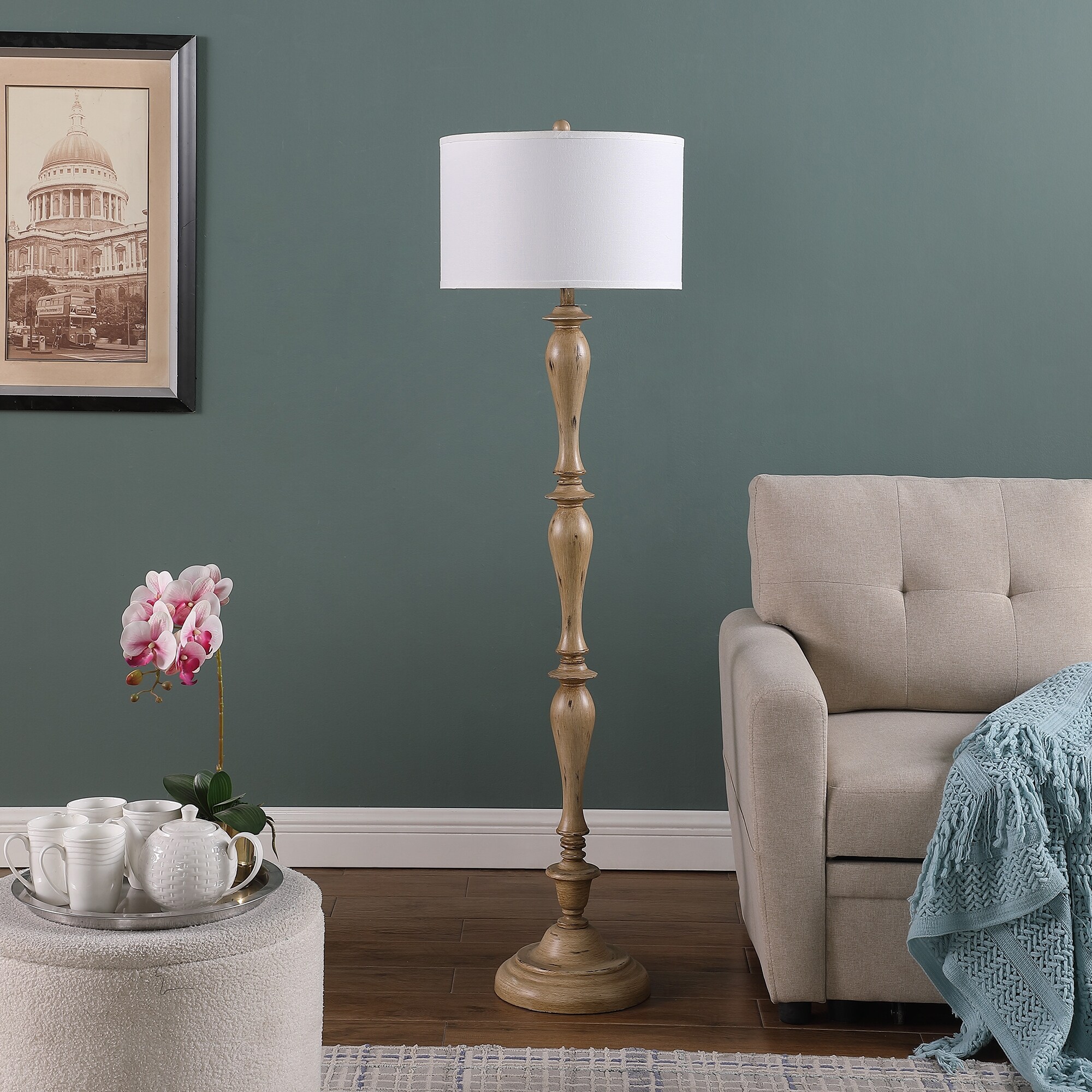 61.5 In. Farmhouse Wood Effect Polyresin Floor Lamp - Mycitystee