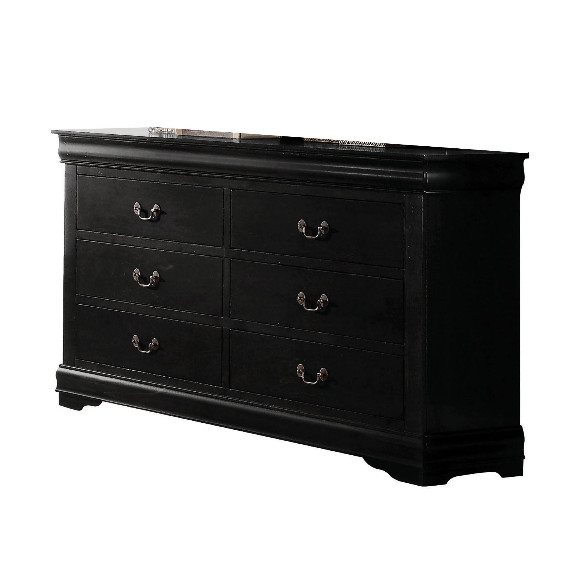 Traditional Style Wooden Dresser with Six Drawers， Black - - 25687823 - Mycitystee