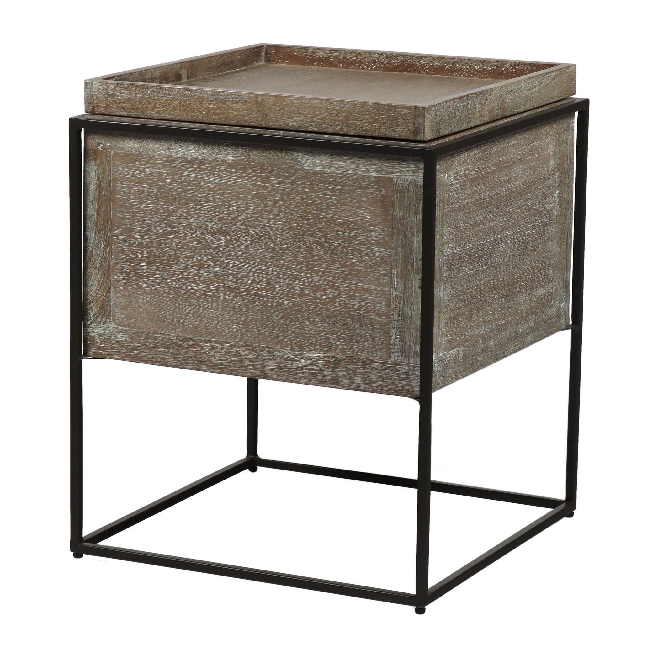Banks Mango and Metal File Table with Tray Top and Storage - Mycitystee
