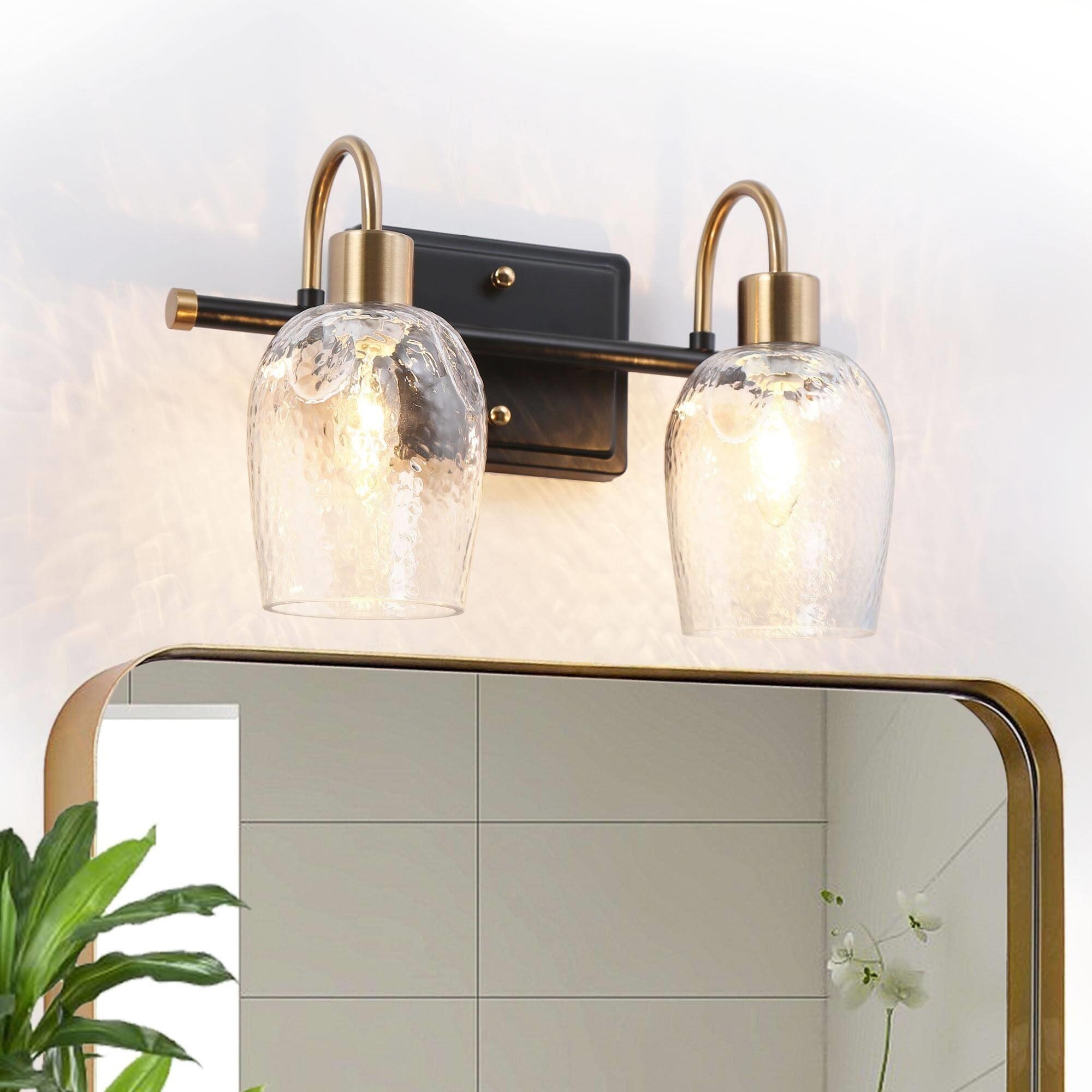 Waylin Modern Black Gold 2-Light Vanity Lights Glass Wall Sconces for Powder Room - Mycitystee
