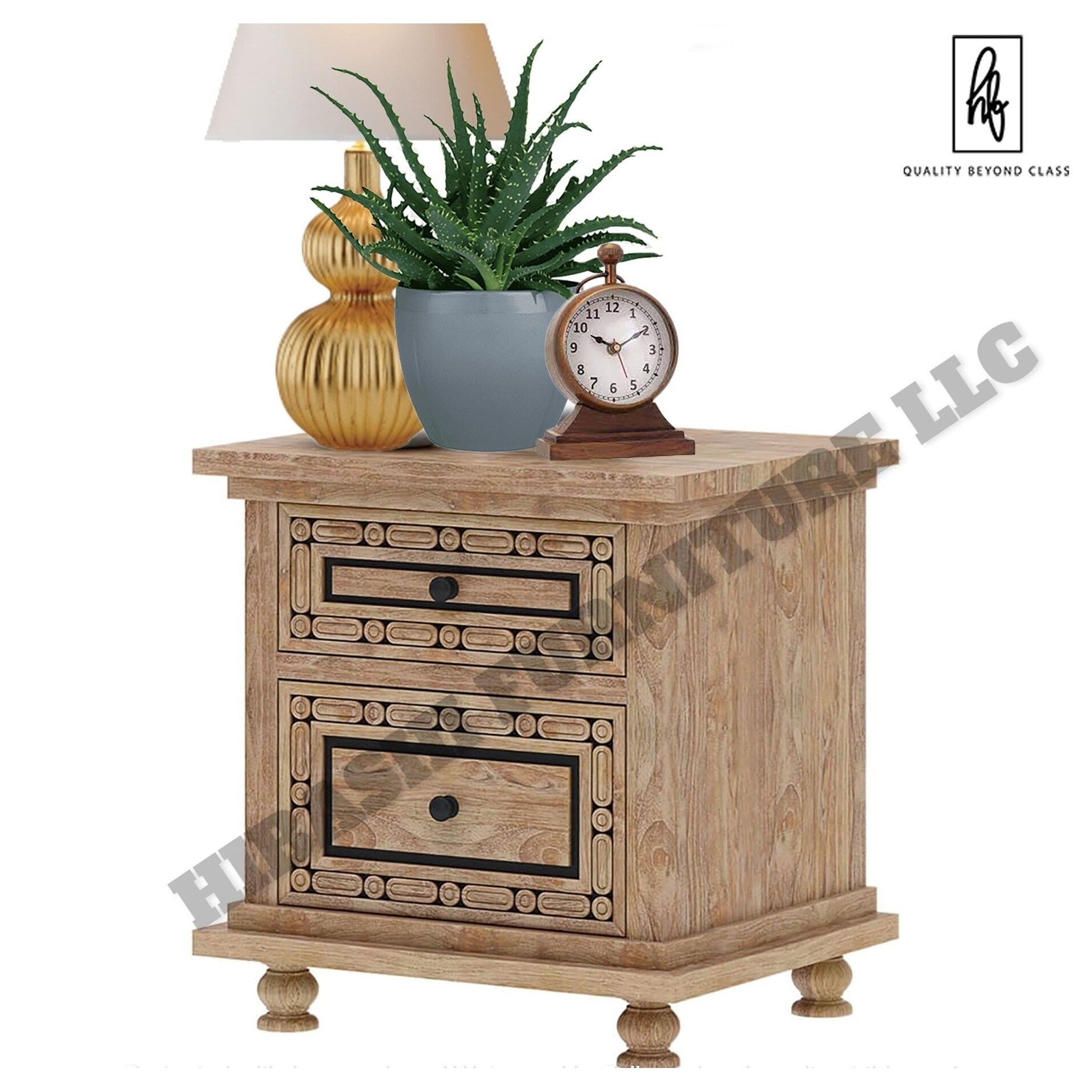 KARINA Hand Carved Solid Wood Nightstand with 2 Drawers - - 35635021 - Mycitystee