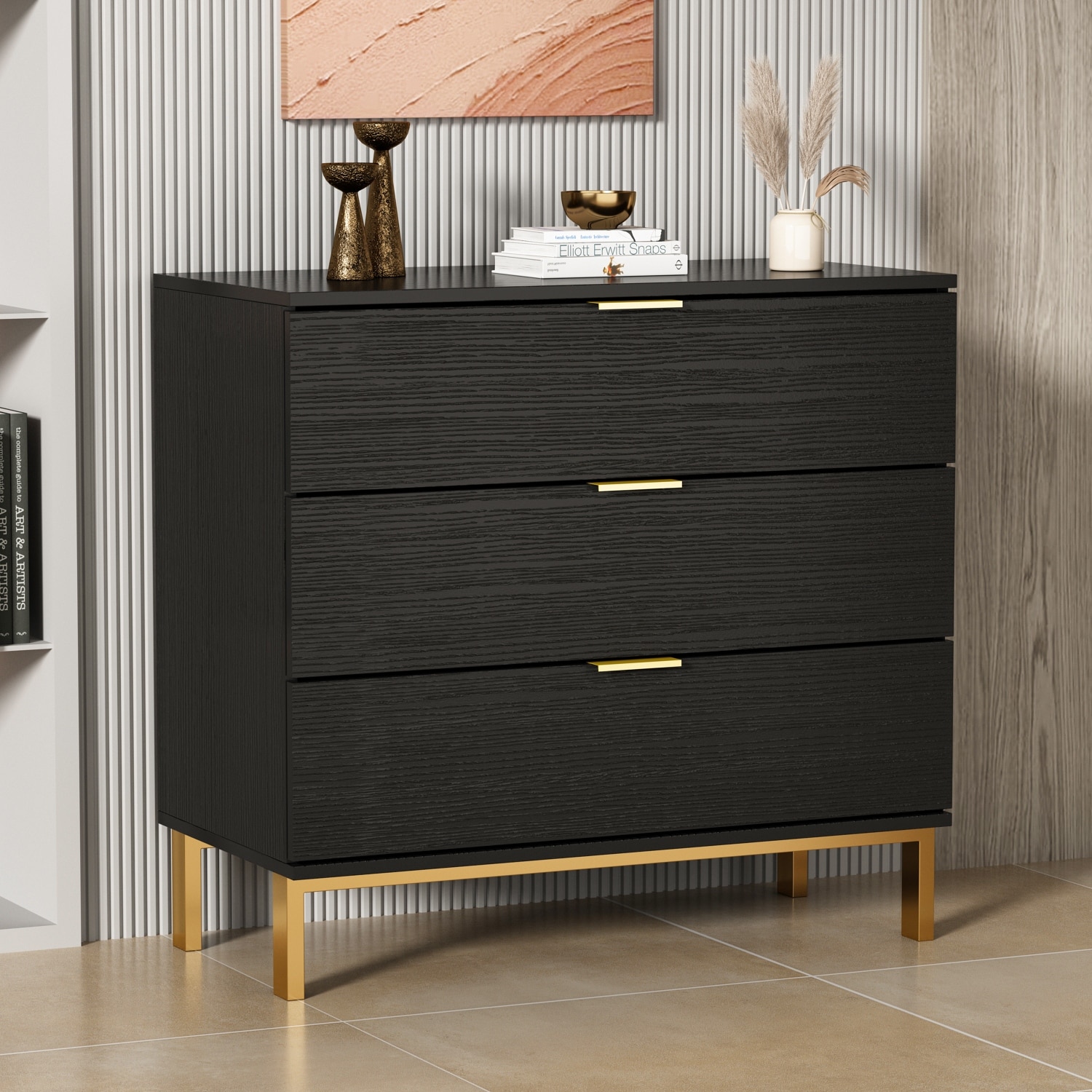 FAMAPY 3 Drawer 29.7'' H Storage Chest Black Dresser End Table - - 36406578 - Mycitystee