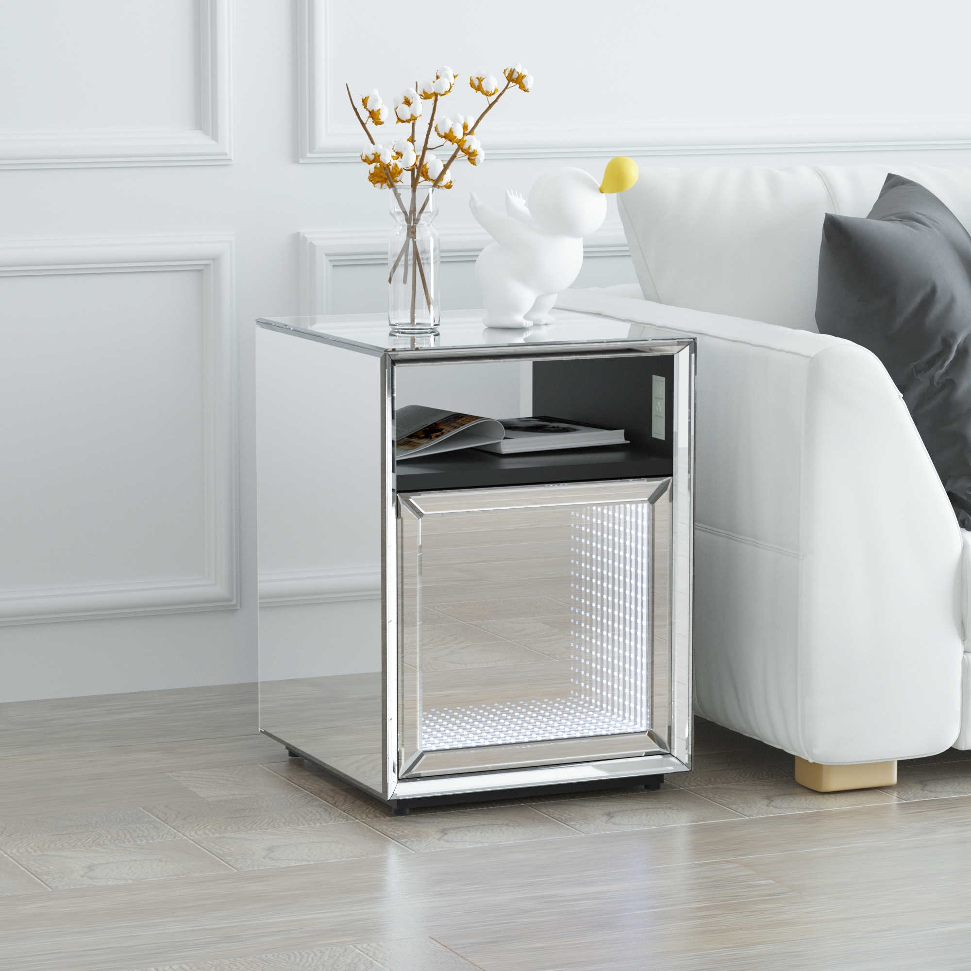 Mirrored Bedside Table End Table Nightstand for Living Room Bedroom - Mycitystee