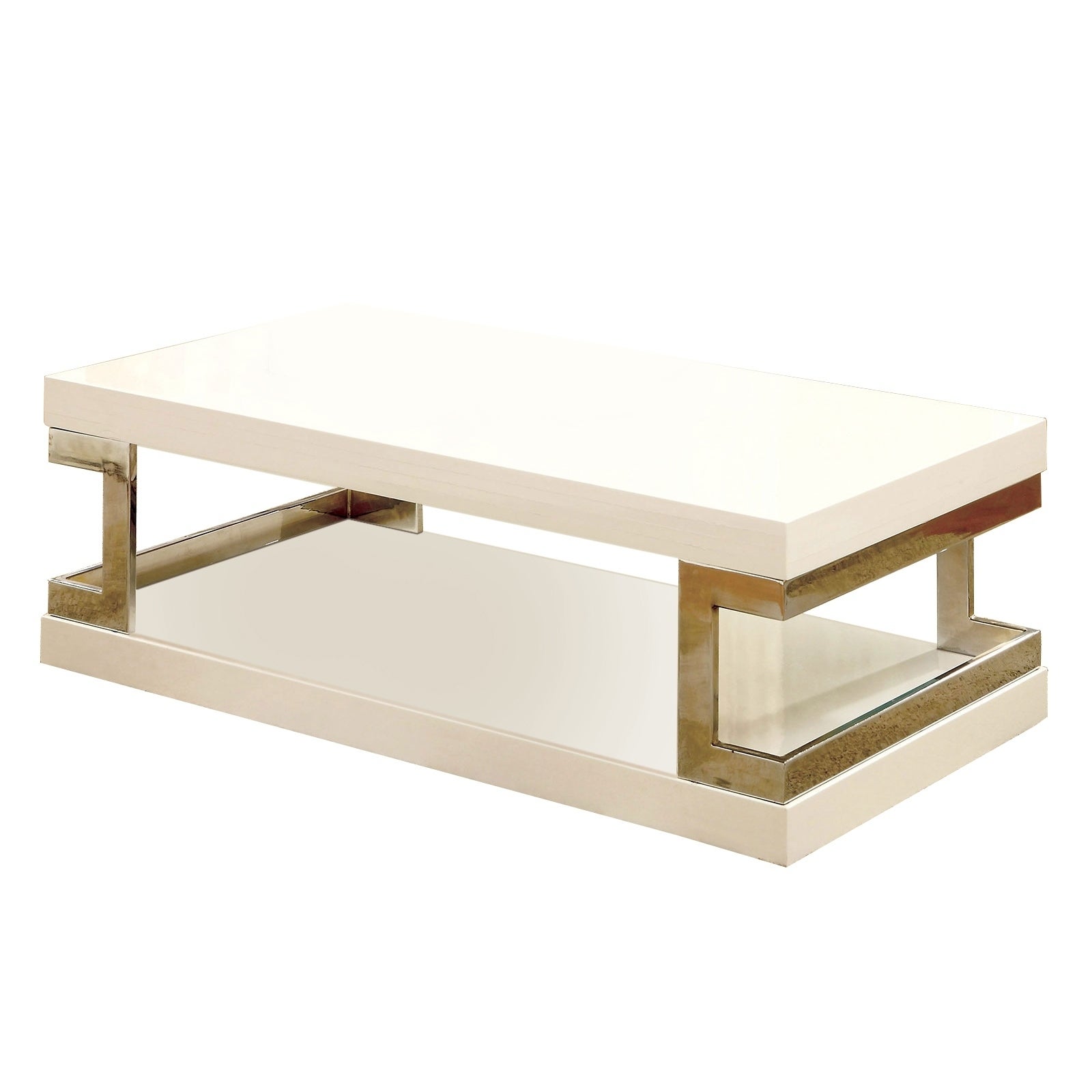 Contemporary Coffee Table with Chrome Frame Accents， Silver and White - Mycitystee