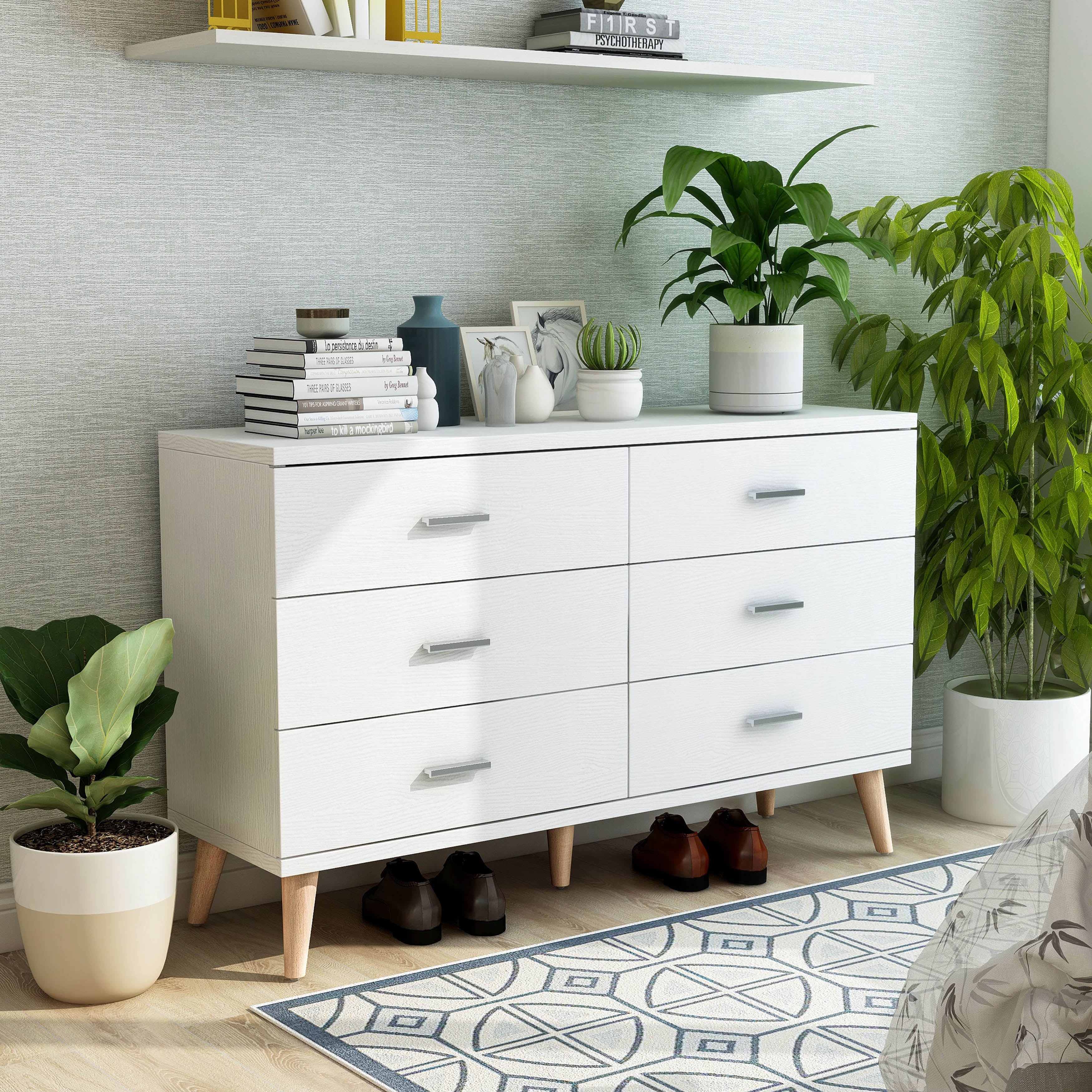 DH BASIC Scandinavian White 6-drawer Dresser with Bar Pulls by Denhour - - 20931725 - Mycitystee