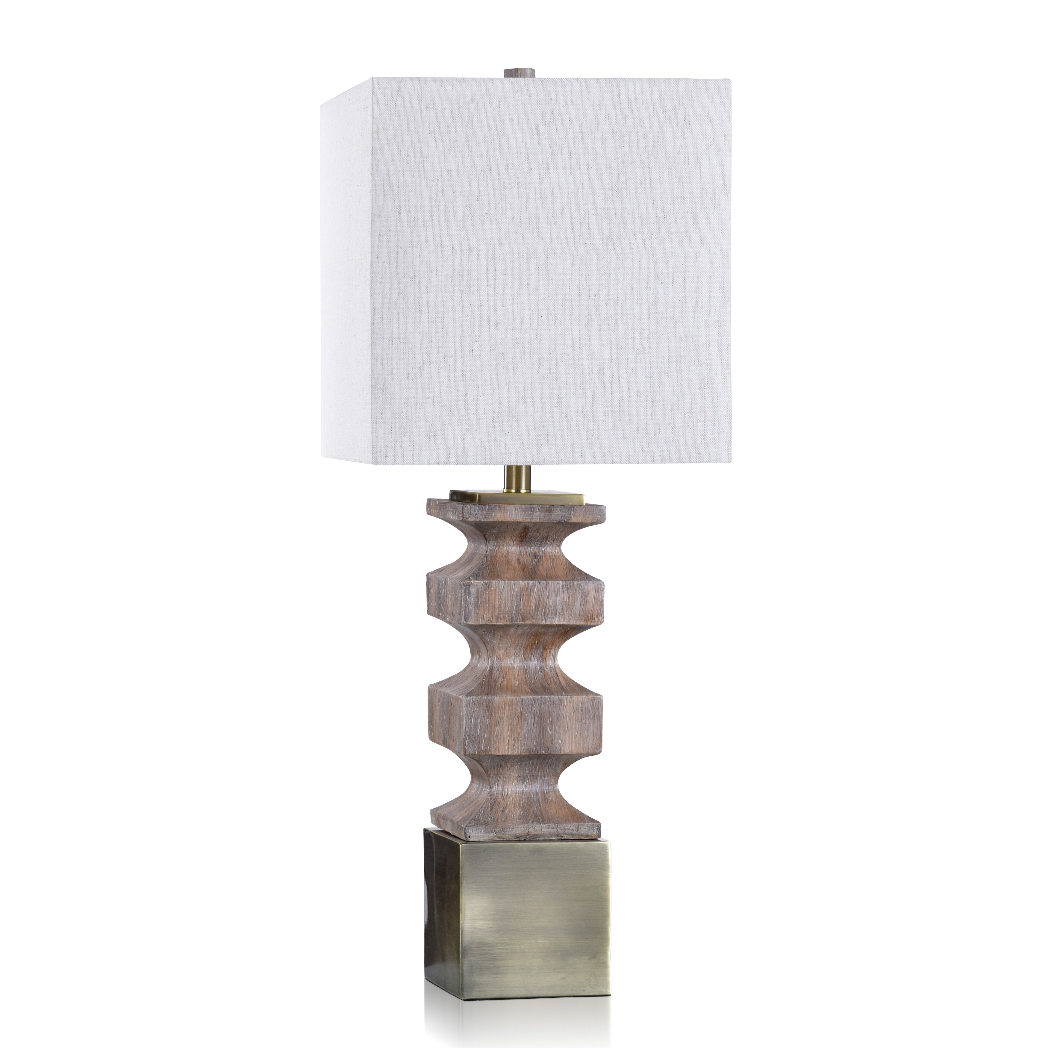 Rosalind - Mid Century Modern Transitional Table Lamp With Antique Brass Pedestal Base - Heathered Off-White Shade - Mycitystee