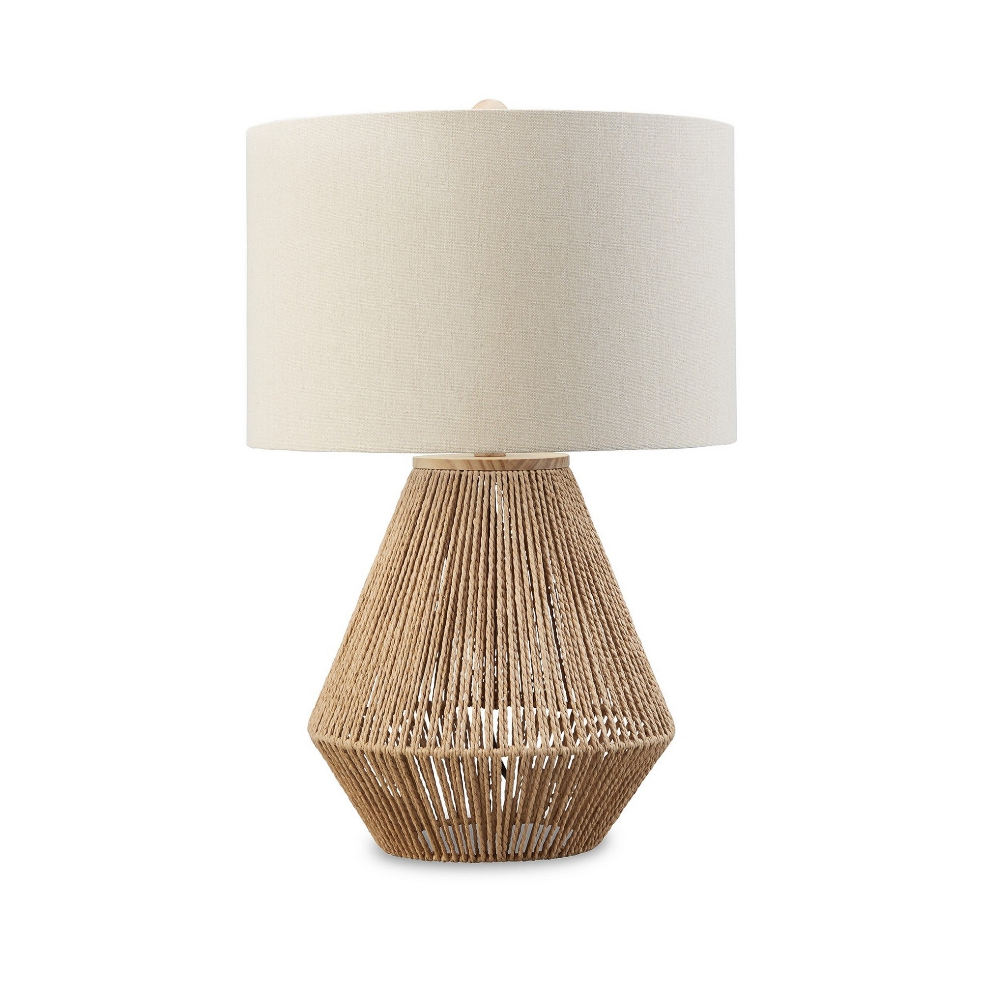 24 Inch Bohemian Table Lamp， Paper Rope， Hardback Fabric Shade， Brown - Mycitystee