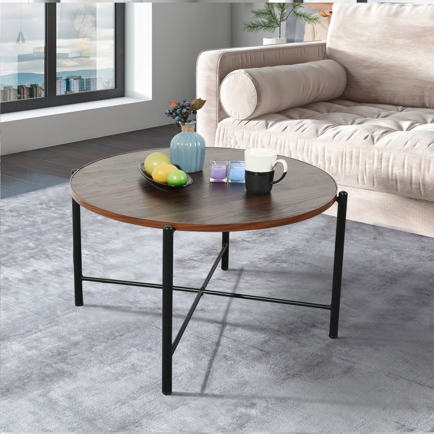 31.5 Inch Round Coffee Table Solid Metal Frame Table - Mycitystee
