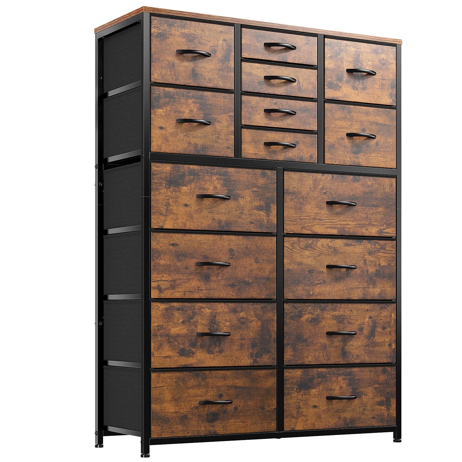 16 Drawer Dresser， Tall Dresser for Bedroom with Wooden Top and Sturdy Metal Frame， Large Dressers andChest of Drawers for Bedroom - - 37668239 - Mycitystee