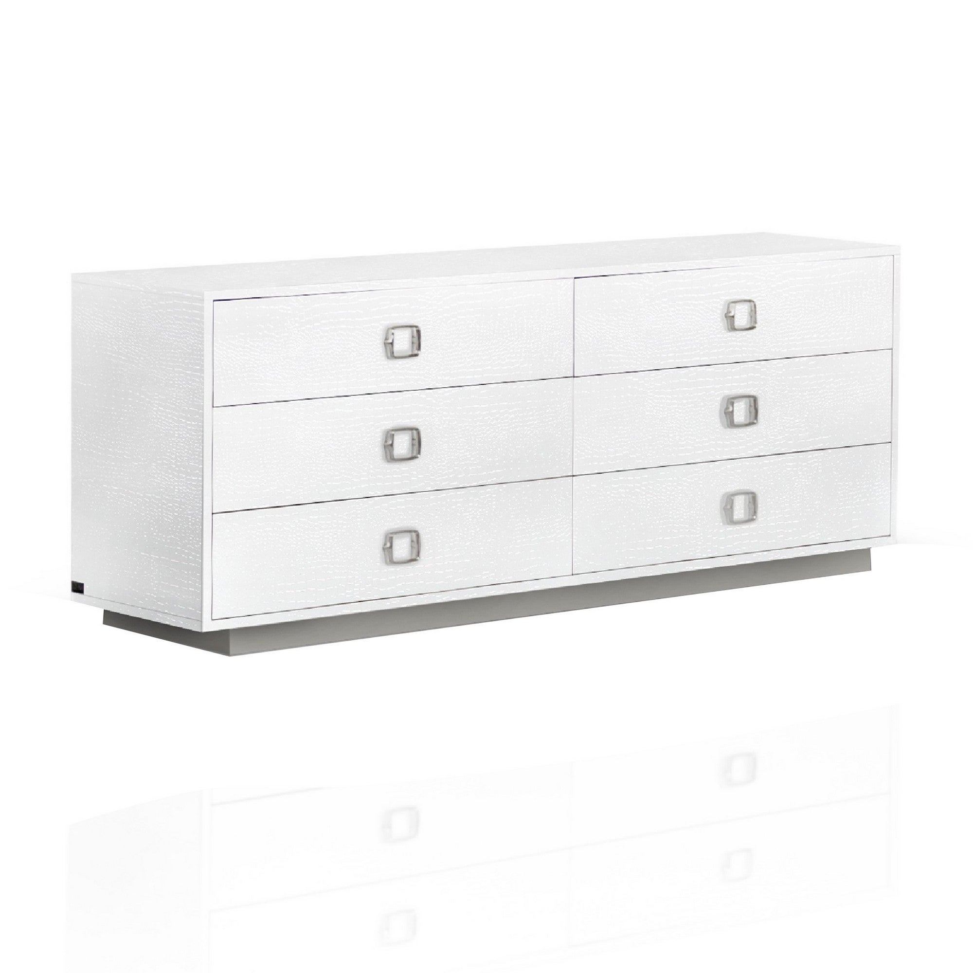 Hart 63 Inch Modern Dresser， 6 Drawers， Textured Lacquer Finish， White - - 36026514 - Mycitystee