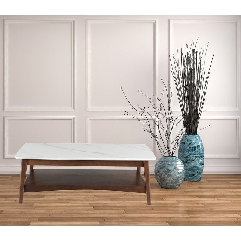 Luca Mid- Century Coffee Table Stone and Wooden Frame - Mycitystee