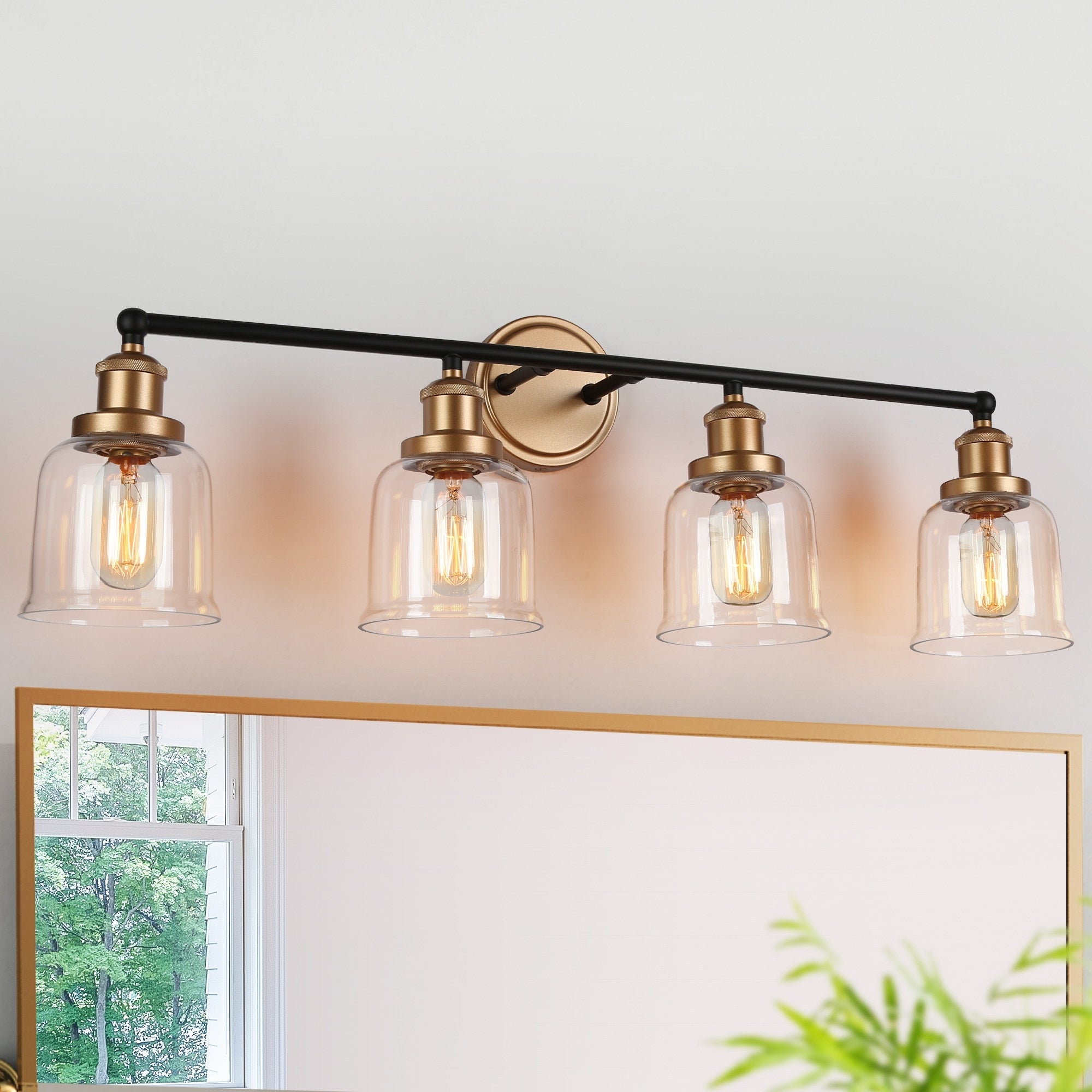 Mid-century Modern Black Gold Bathroom Vanity Lights with Clear Bell Glass for Powder Room - L 30