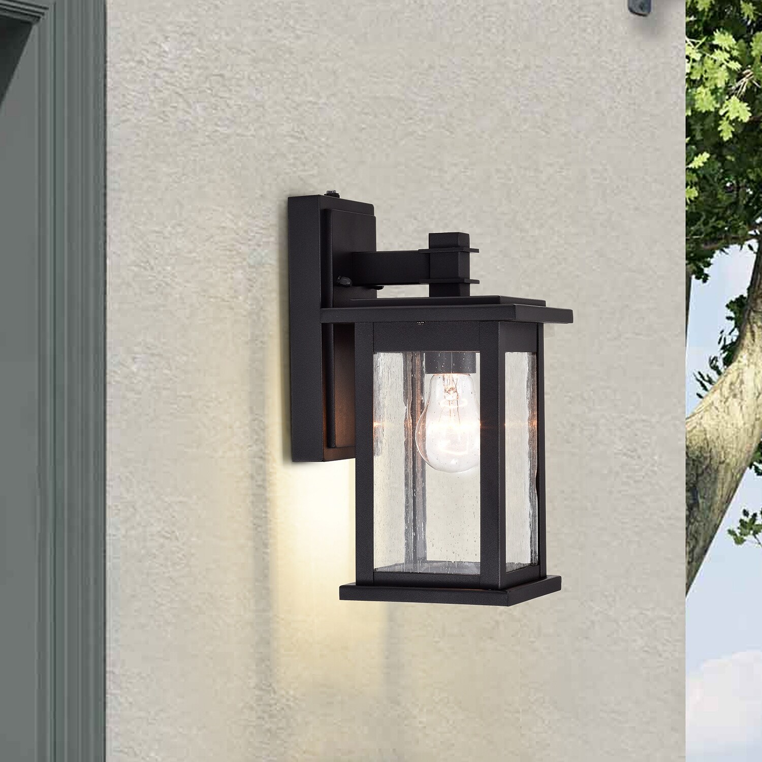 Black 1-Light Dusk to Dawn Outdoor Wall Lantern Sconce - 12.25*7*6.25 - Mycitystee