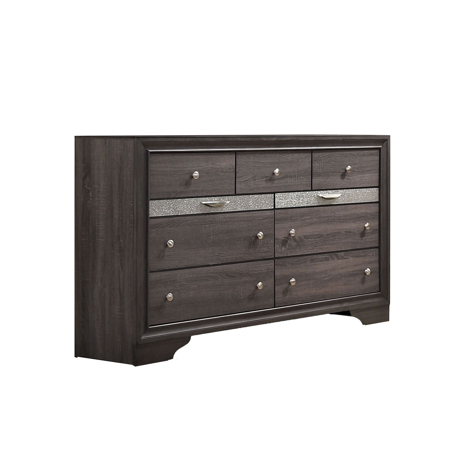 Wooden Dresser with 7 Drawers and 2 Jewelry Drawer， Gray and Silver - - 29800483 - Mycitystee