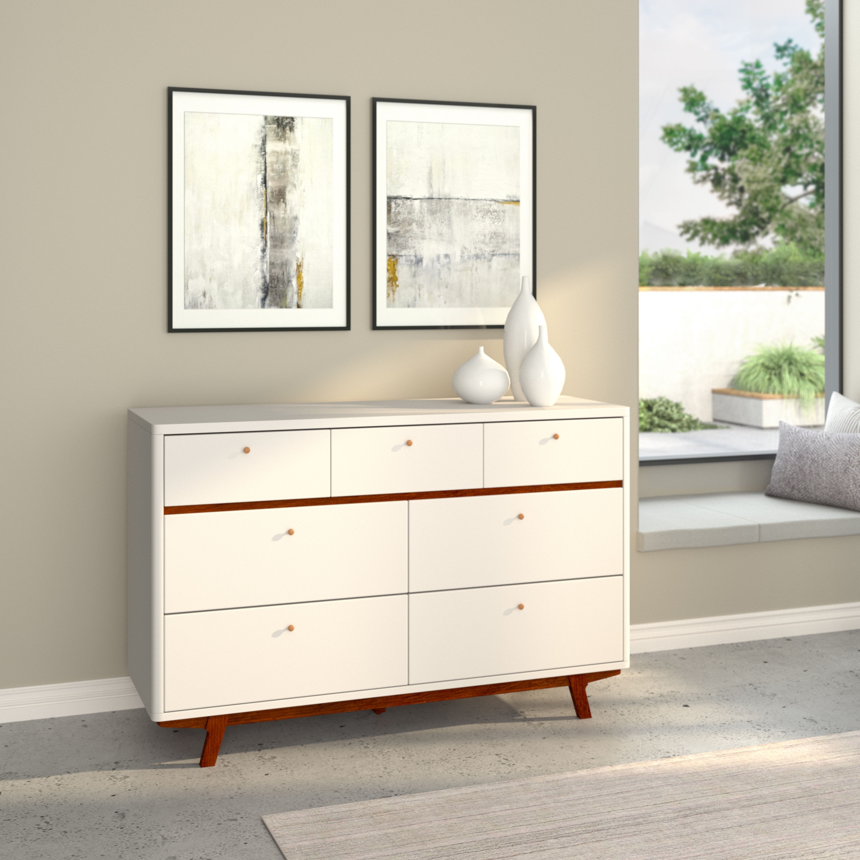 Alpine Furniture Dakota 7 Drawer Wood Dresser in White - - 31747189 - Mycitystee