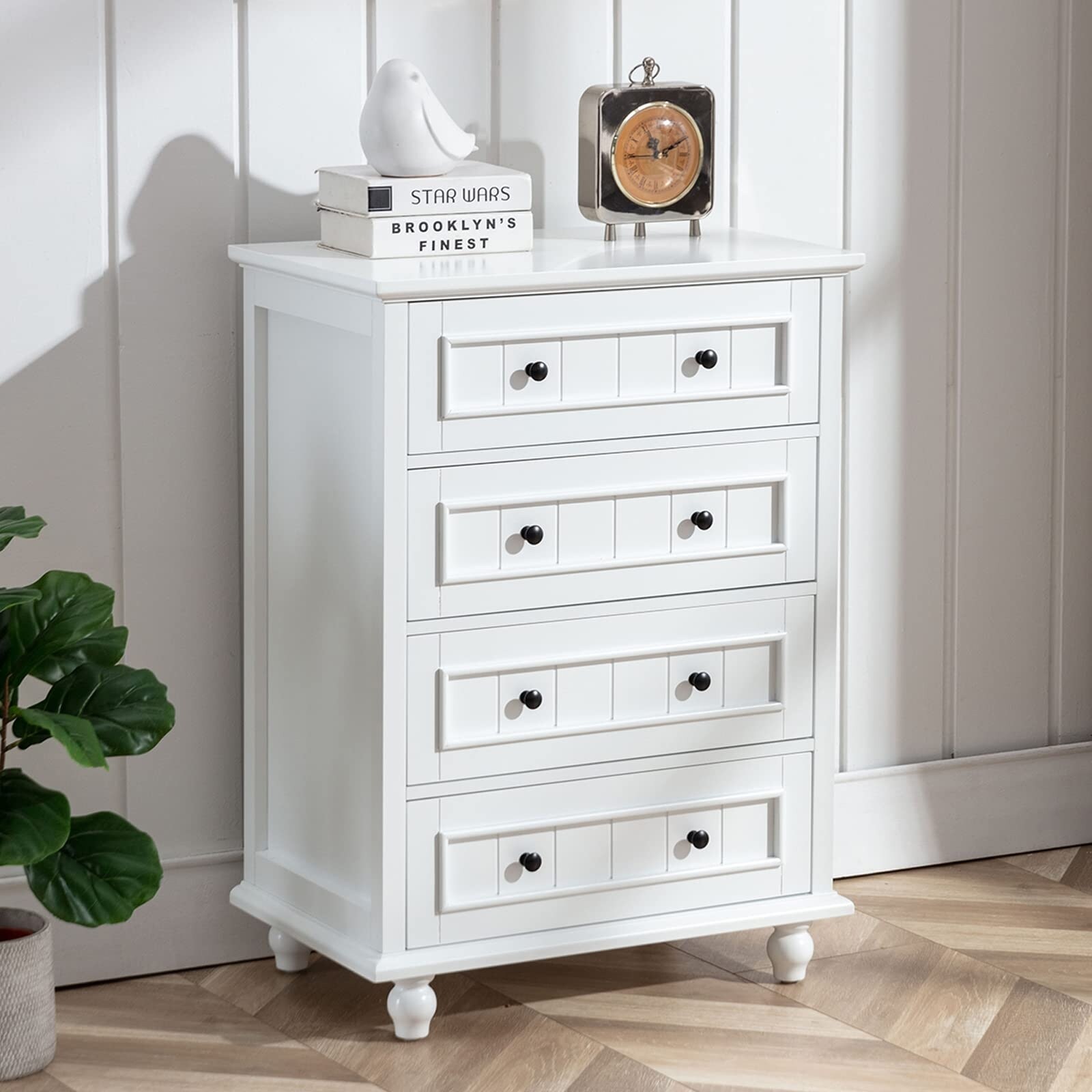 White 4 Drawer Dresser Tall Buffet Cabinet Bar Storage Cabinet for Dinning Room and Living Room - as picture - - 37668879 - Mycitystee