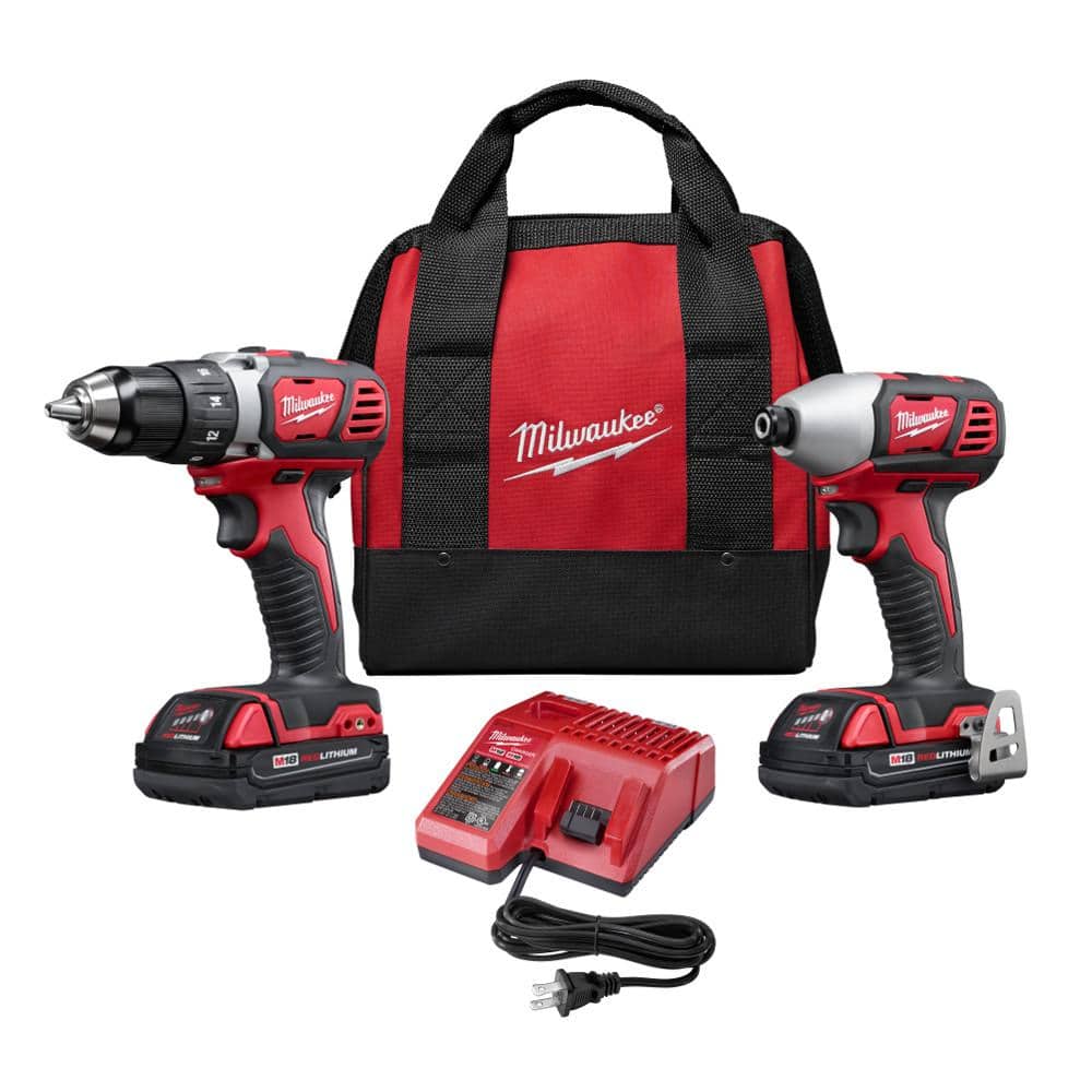 Milwaukee M18 18V Lithium-Ion Cordless Drill Driver/Impact Driver Combo Kit (2-Tool) W/ Two 1.5Ah Batteries, Charger Tool Bag 2691-22 - Mycitystee