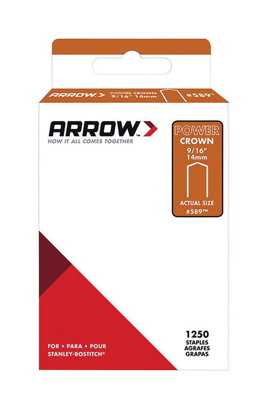 Arrow #589 3/8 in. W X 9/16 in. L 18 Ga. Power Crown Standard Staples 1250 pk - Mycitystee