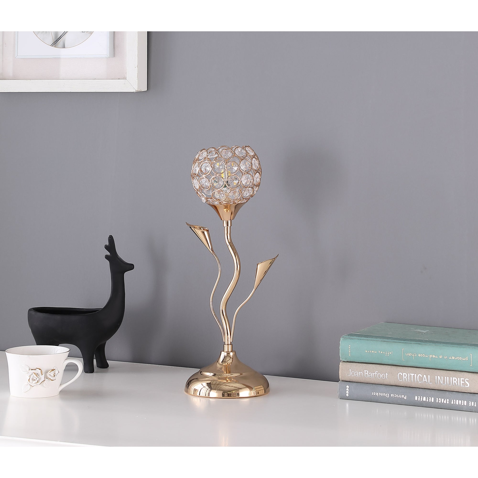 14 In. Rose Gold Floral Glam Metal Table Lamp - Mycitystee