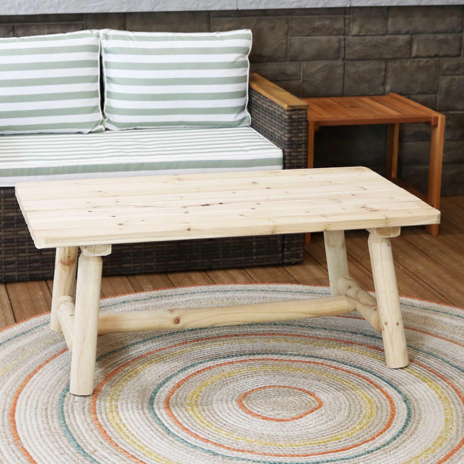 Ultimate Patio 41 3/4 X 22 1/4-Inch Rectangular Rustic Log Cabin Style Fir Wood Coffee Table - Mycitystee