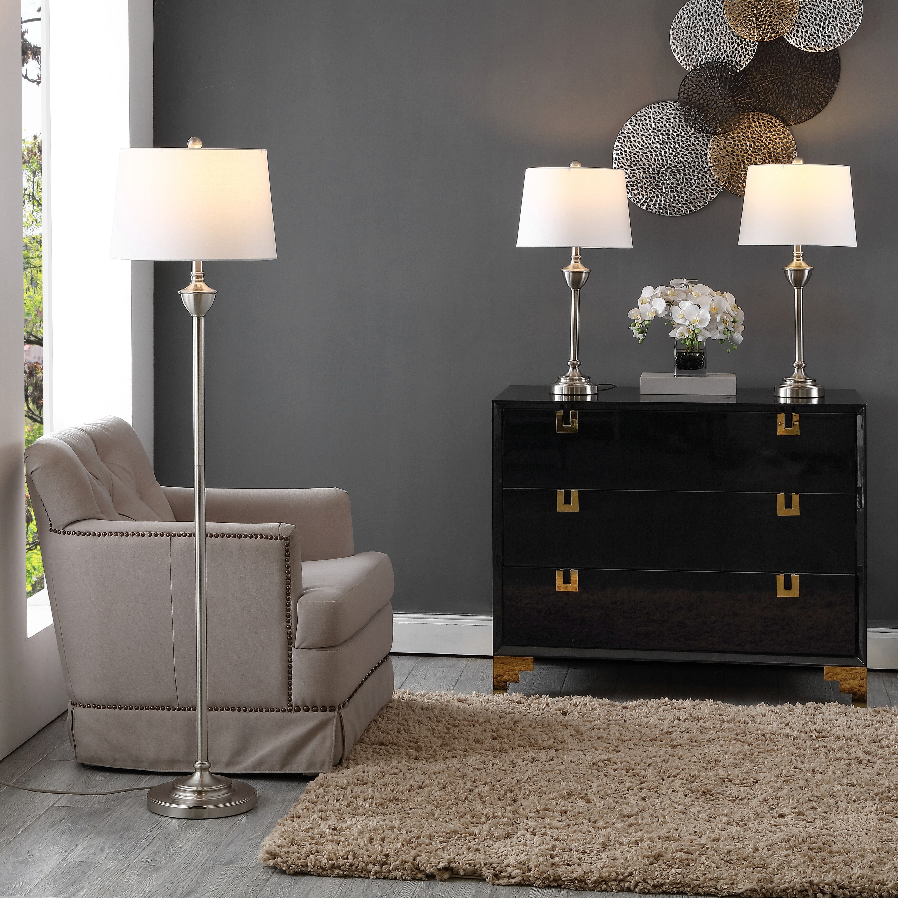 SAFAVIEH Lighting Peltier Floor And Table Lamp (Set of 3) - Mycitystee