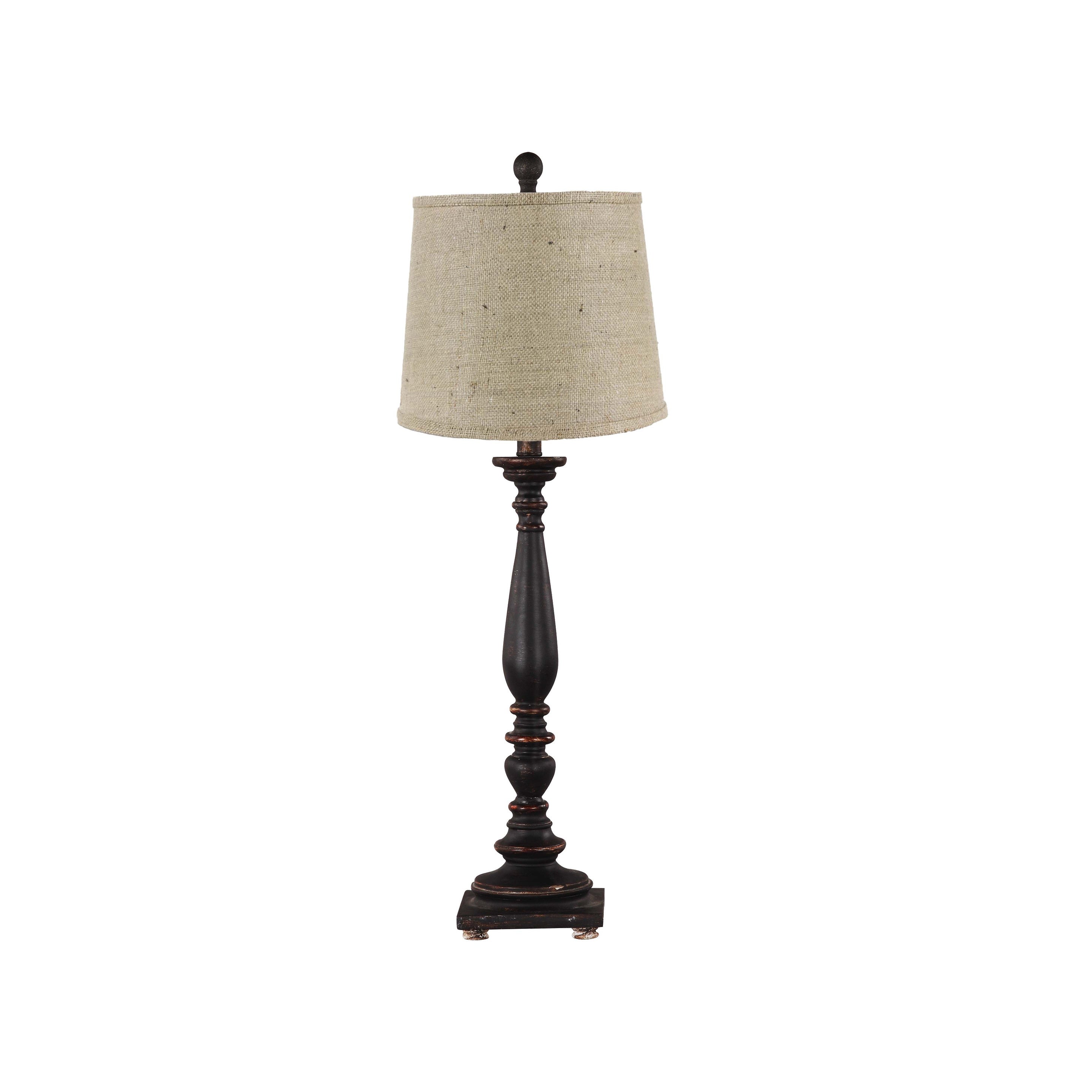 Distressed Black Traditional Table Lamp with Natural Burlap Fabric Shade - 16 W x 16 D x 32 H - Mycitystee