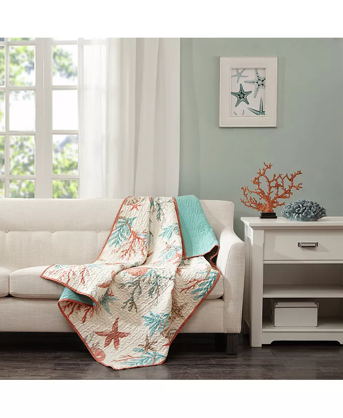Gracie Mills 1-PC Pebble Beach Oversized Cotton Quilted Throw， Coral - Full - Mycitystee