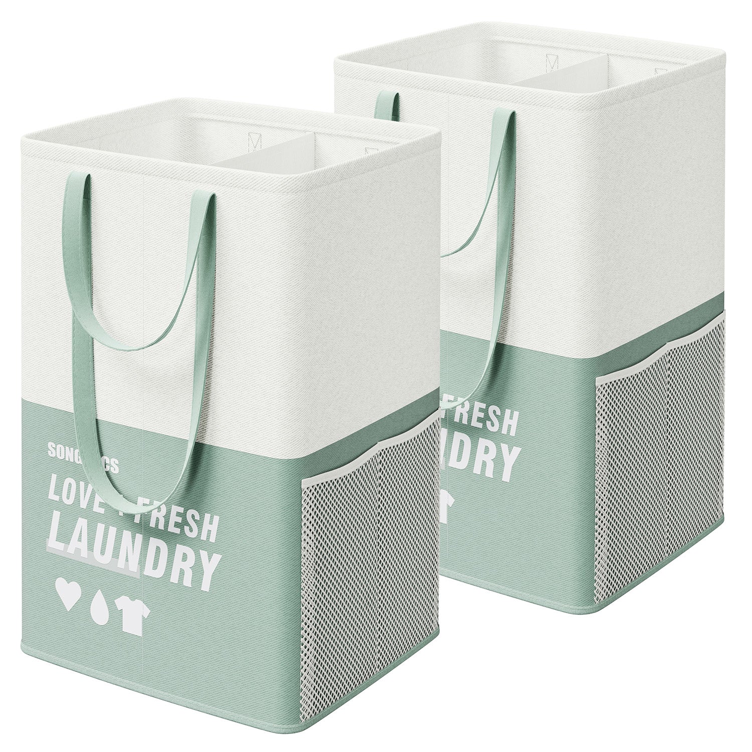 SONGMICS Laundry Basket with 2 CompartmentsMint Green/Item Package Quantity: 2 - Mycitystee