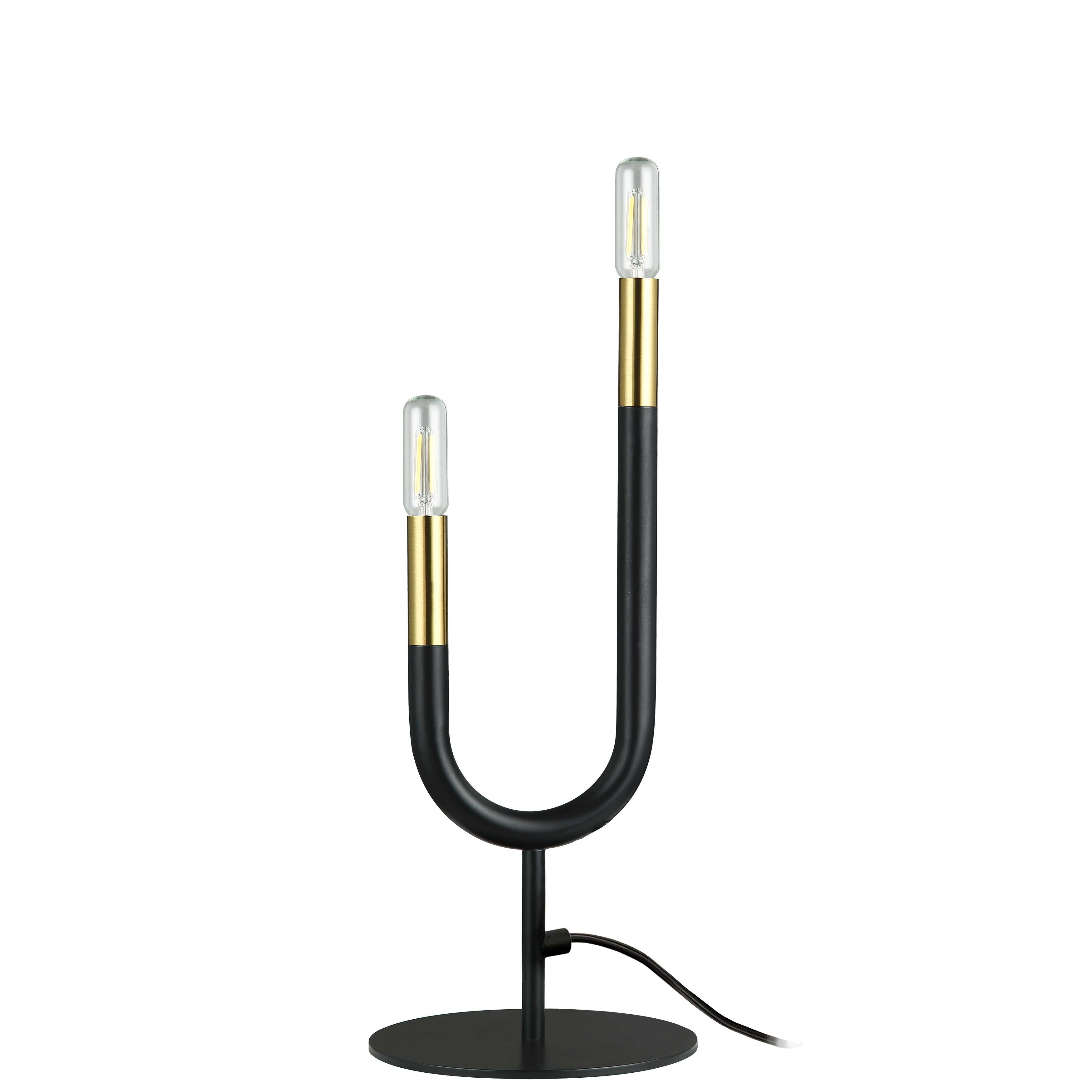Dainolite Wand Modern and Contemporary 2 Light Incandescent Table Lamp， Matte Black and Aged Brass - Mycitystee