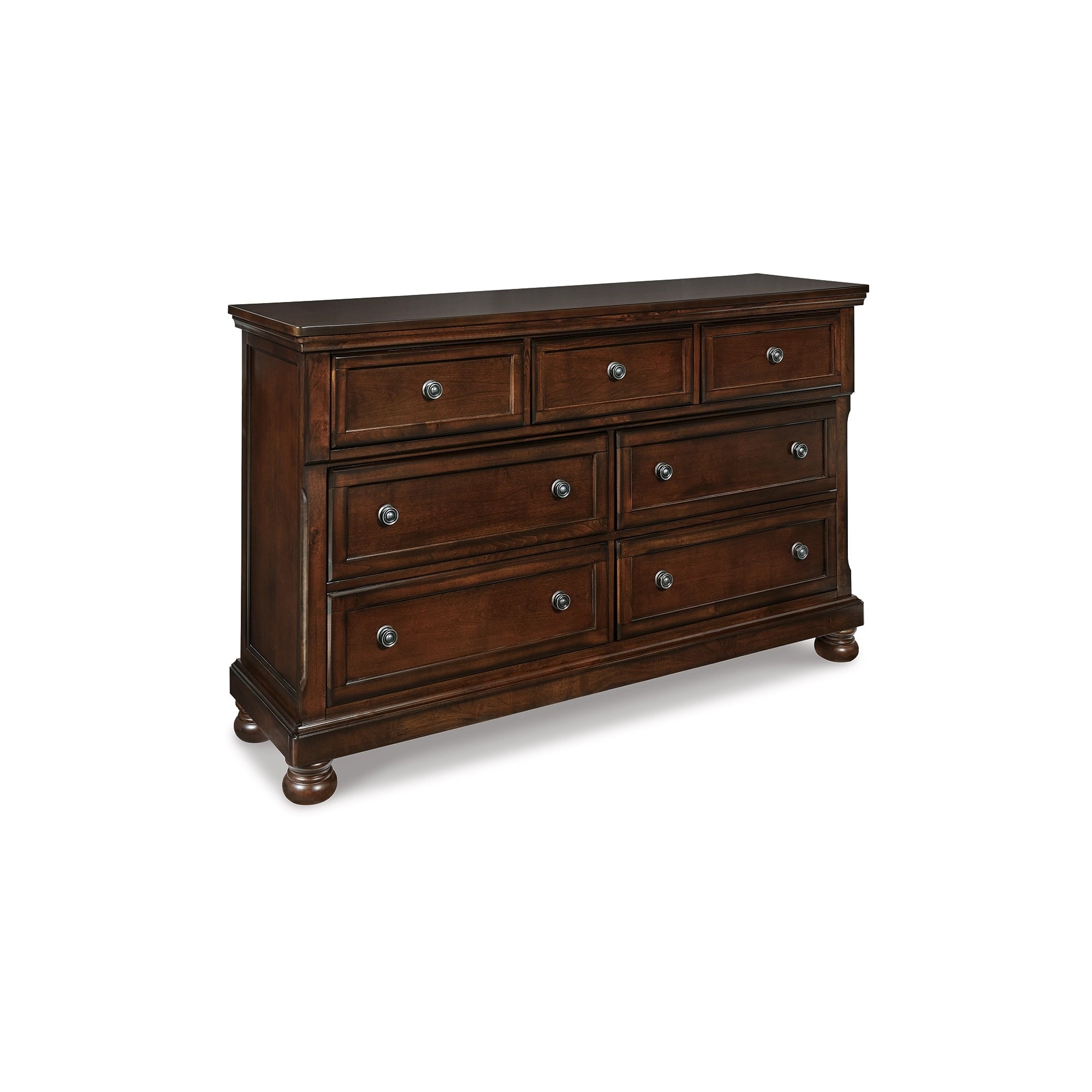 Fray 66 Inch Traditional Dresser， Rustic Brown Wood， 7 Drawers， Bun Feet - - 37962475 - Mycitystee