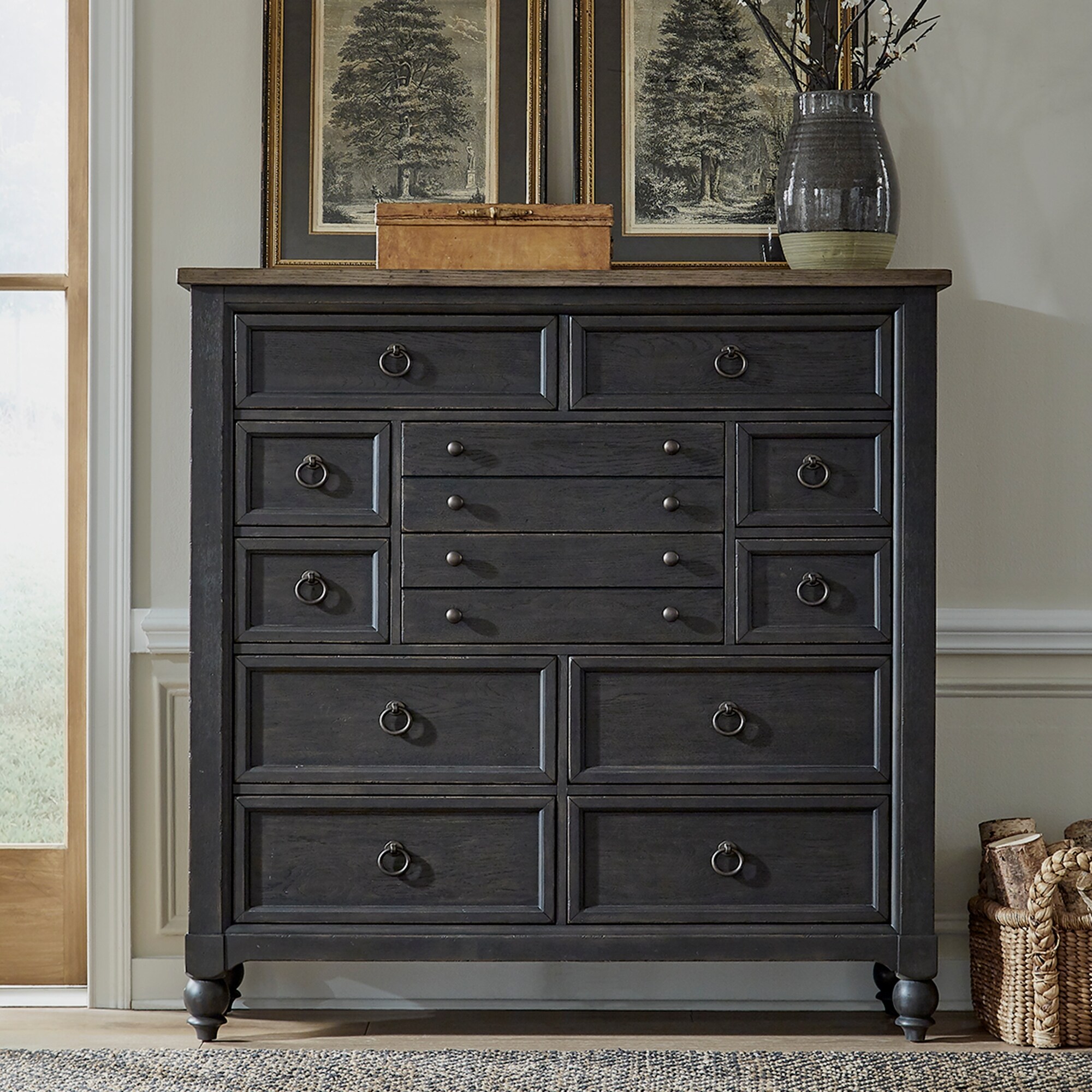 Americana Farmhouse Dusty Taupe Black 12 Drawer Chesser - - 36116126 - Mycitystee