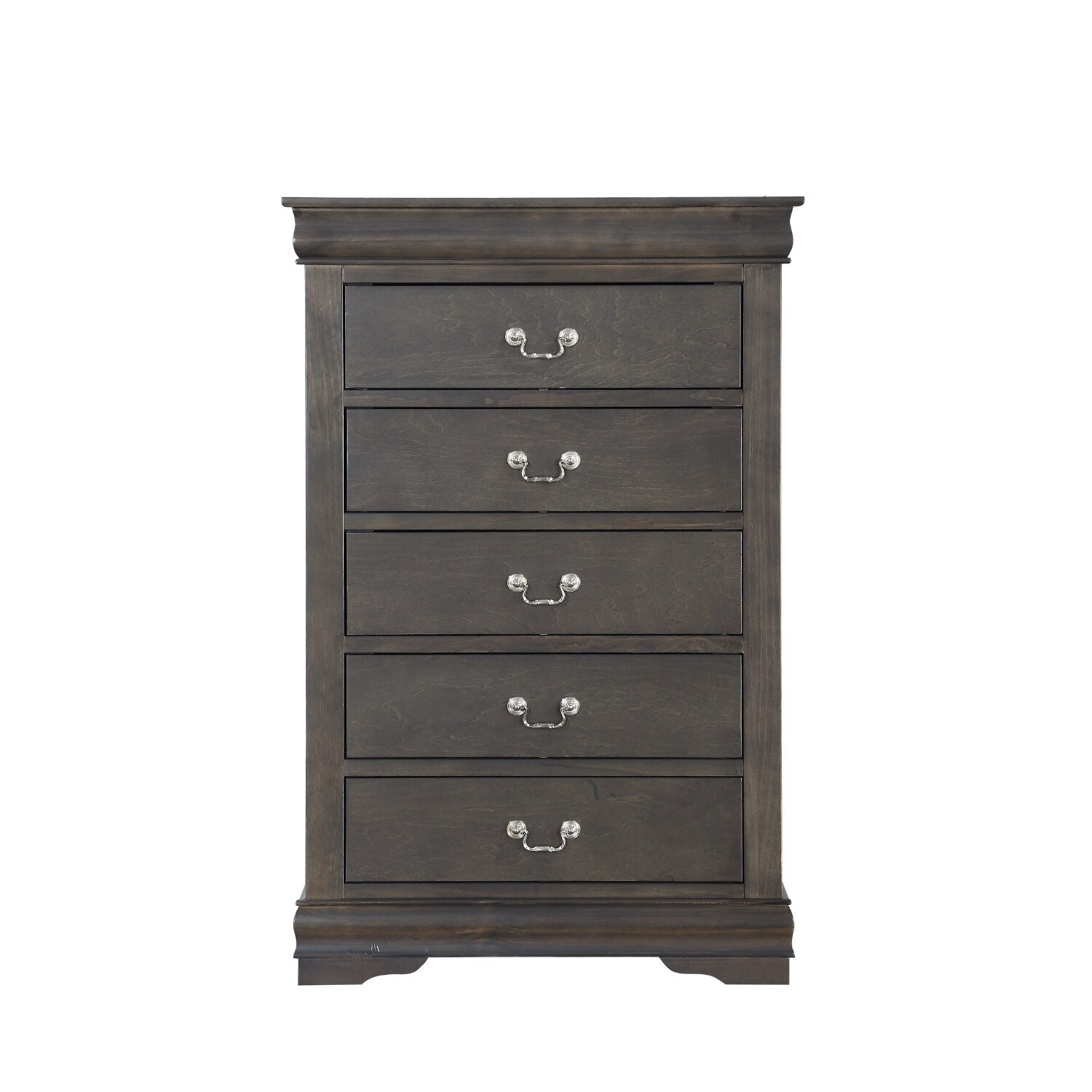 Traditional Style Five Drawer Wooden Chest with Bracket Base， Dark Gray - - 28308996 - Mycitystee