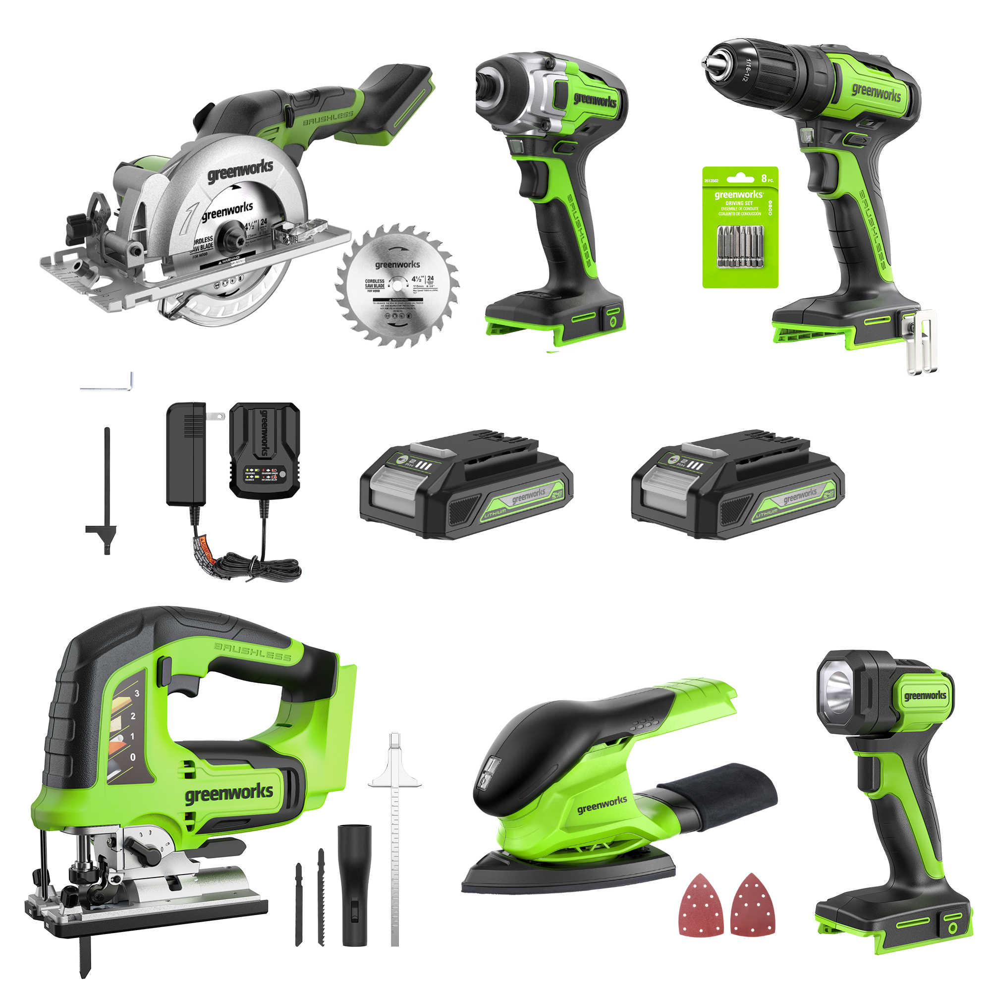 24V Cordless Battery Jig Saw 6PC Combo Kit w/ (2) 2Ah Batteries and Ch - Mycitystee