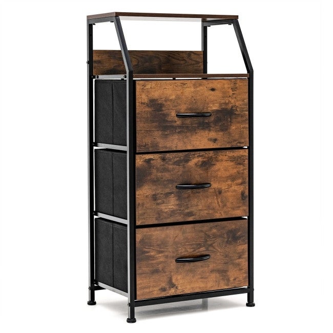 3 Drawer Storage Organizer Dresser with Wood Top and Sturdy Steel Frame-Rustic Brown - - 36073460 - Mycitystee