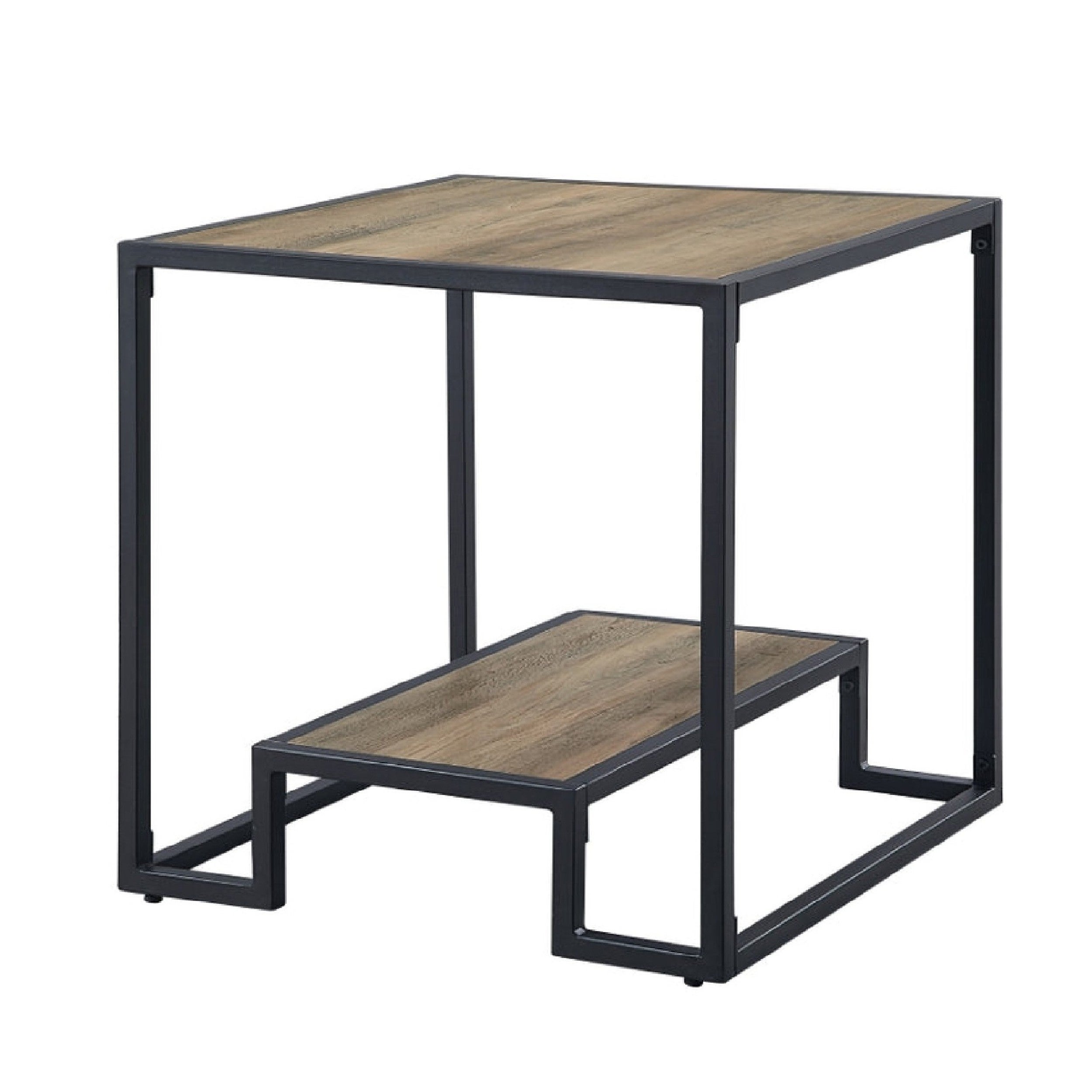 Lea 22 Inch Wood End Table， Grain Details， Metal Frame， Rustic Oak - Mycitystee