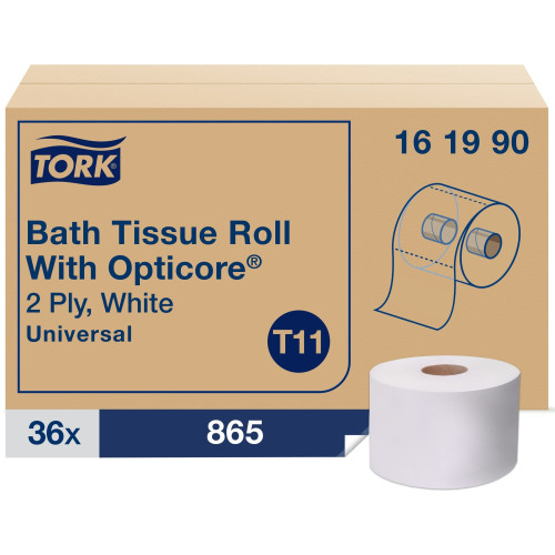 Tork Universal Bath Tissue Roll with OptiCore， Septic Safe， 2-Ply， White， 865 Sheets/Roll， 36/Carton (161990) - Mycitystee
