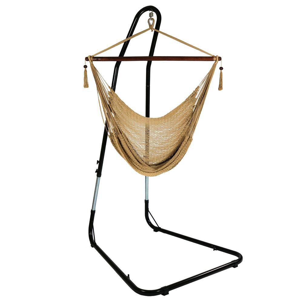 Ultimate Patio Extra Large Hanging Caribbean Hammock Chair w/ Adjustable Chair Stand - Mycitystee