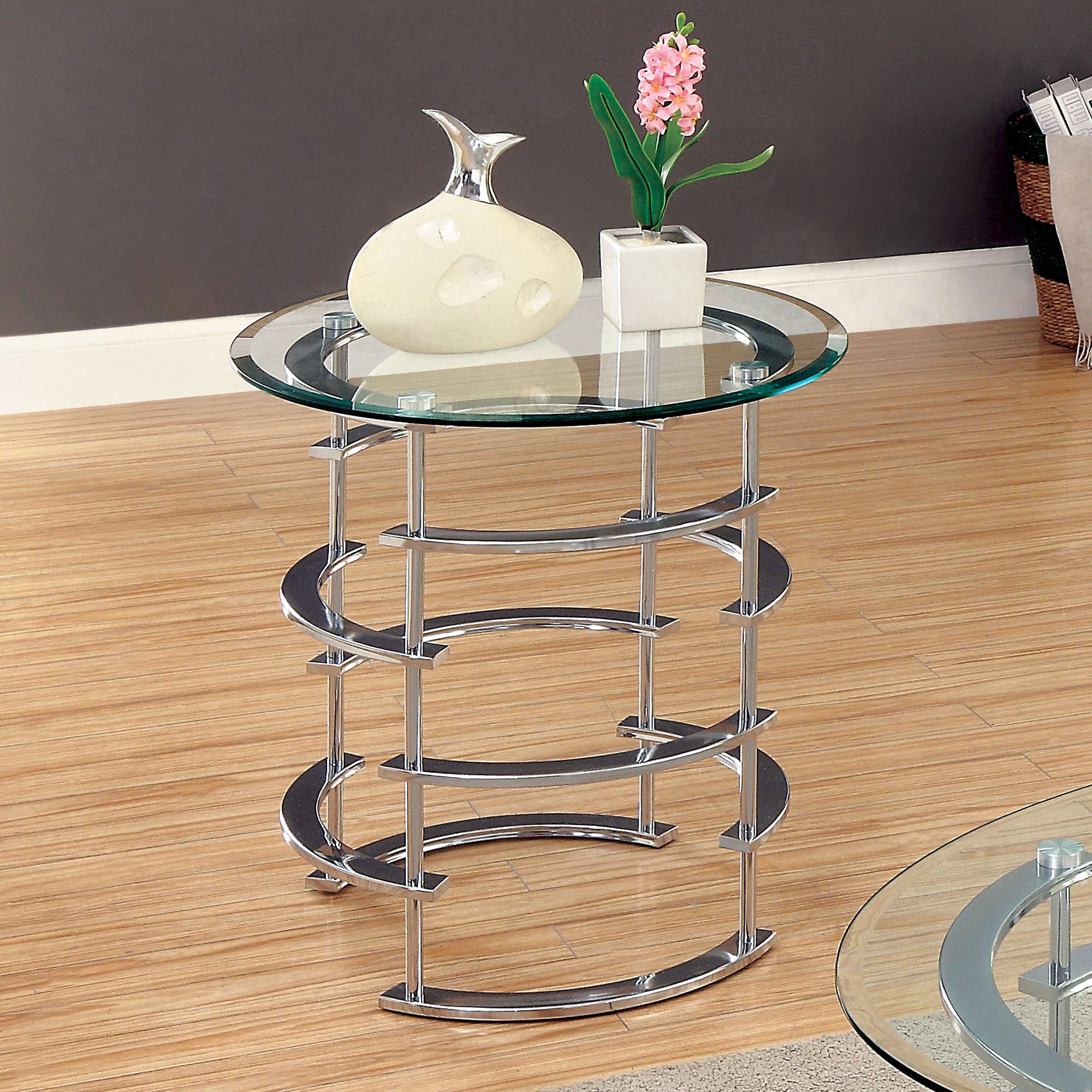 Furniture of America Odella Contemporary Glam 24-inch Glass Top Side Table - Mycitystee