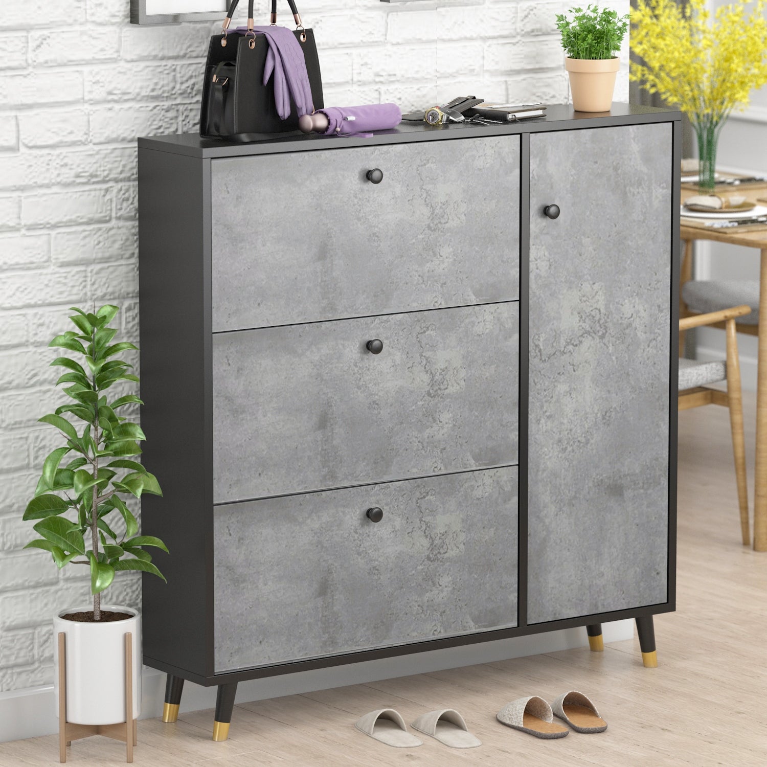 Kerrogee Modern 3-Drawer 1-Door Shoe Cabinet for Up to 27 Pairs - - 35454858 - Mycitystee