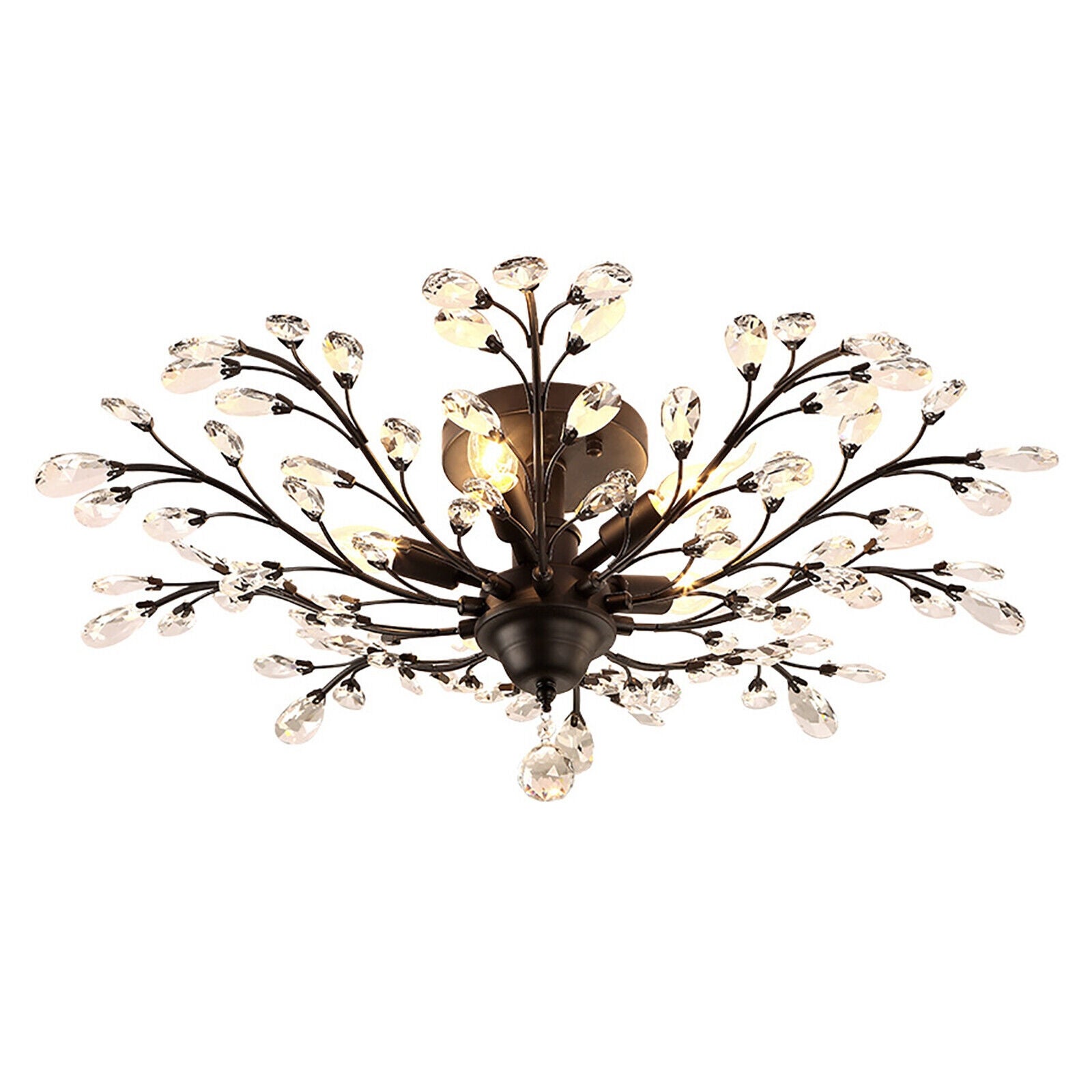 Crystal Semi Flush Mount Chandelier Branches Flower Shape Ceiling Lamp - 31.5