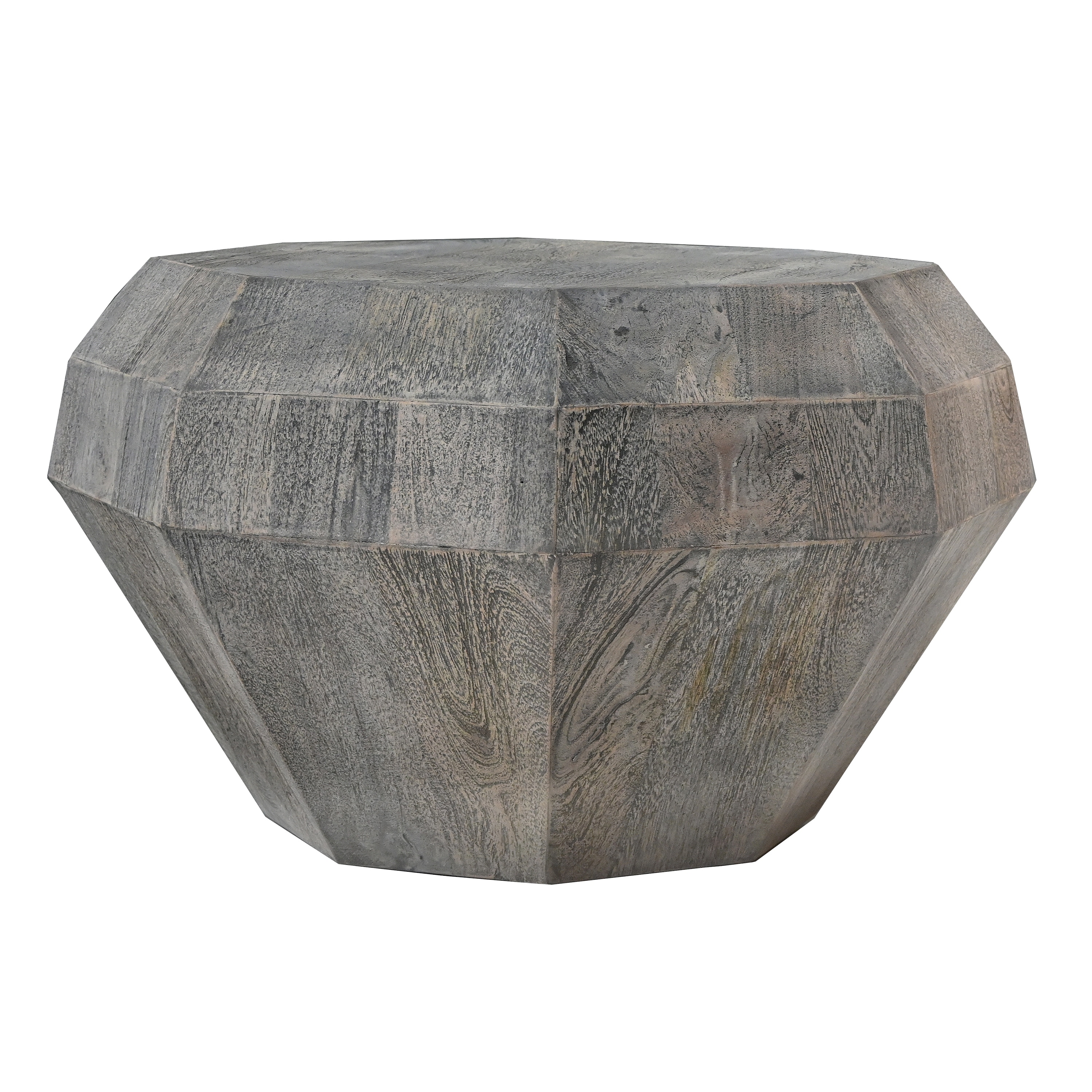 30 Inch Modern Art Coffee Table， 3D Diamond Shape， Solid Mango Wood Weathered Gray - Mycitystee