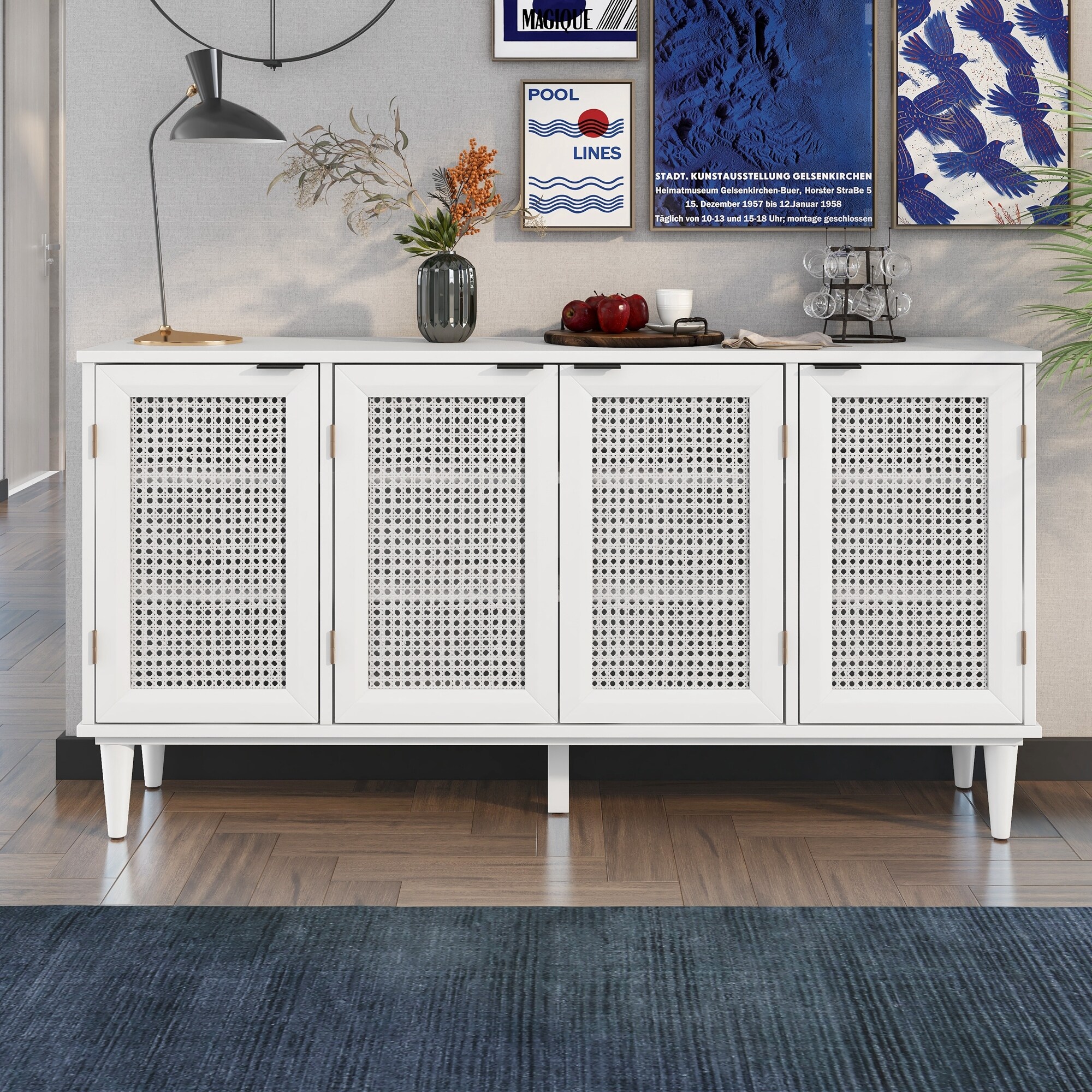 Nestfair Large Storage Space Sideboard Console Table with Artificial Rattan Door - Mycitystee
