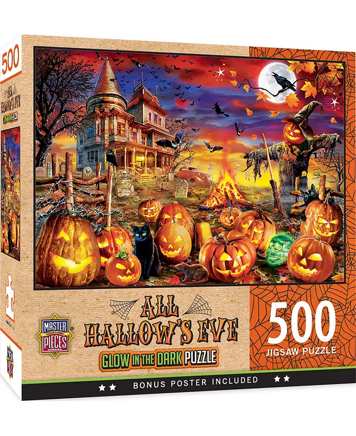 MasterPieces Puzzles Glow in the Dark Halloween - All Hallow's Eve 500 Piece Puzzle - Mycitystee