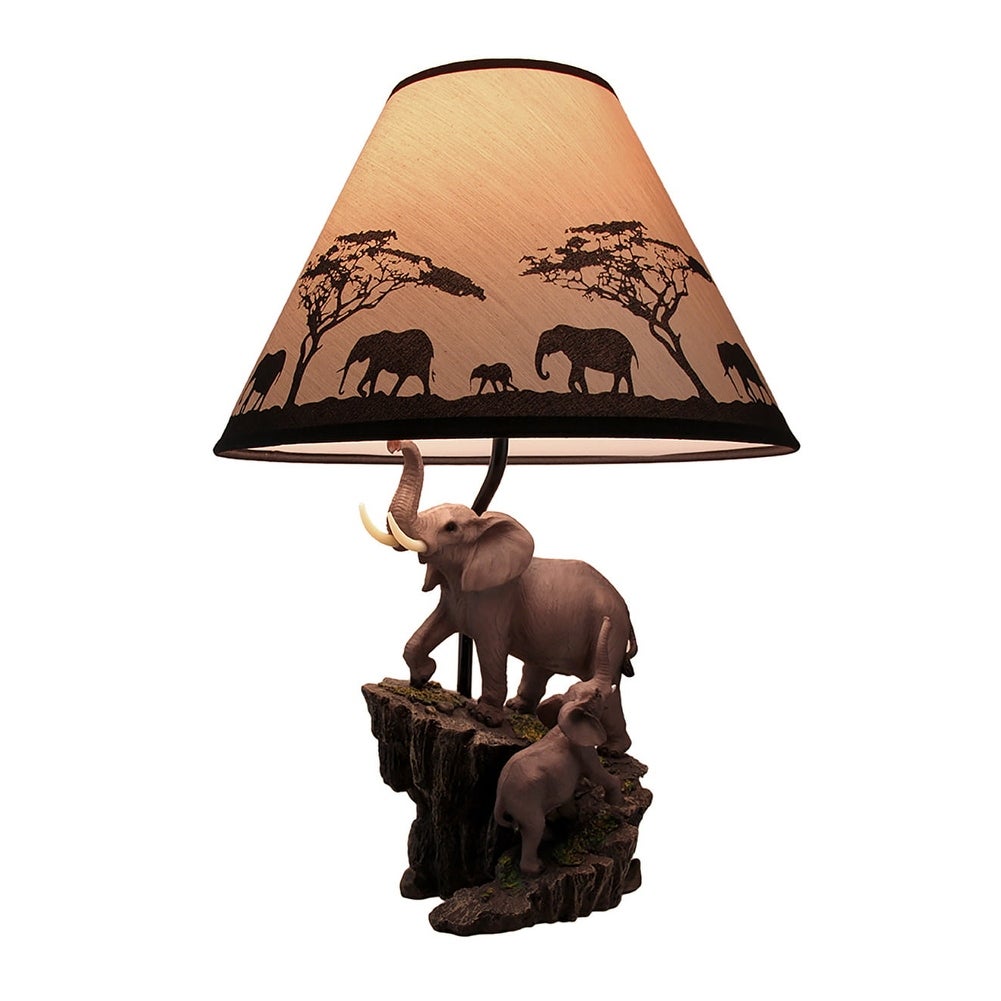 Elephant and Baby on Expedition Sculptural Table Lamp with Decorative Shade - Mycitystee