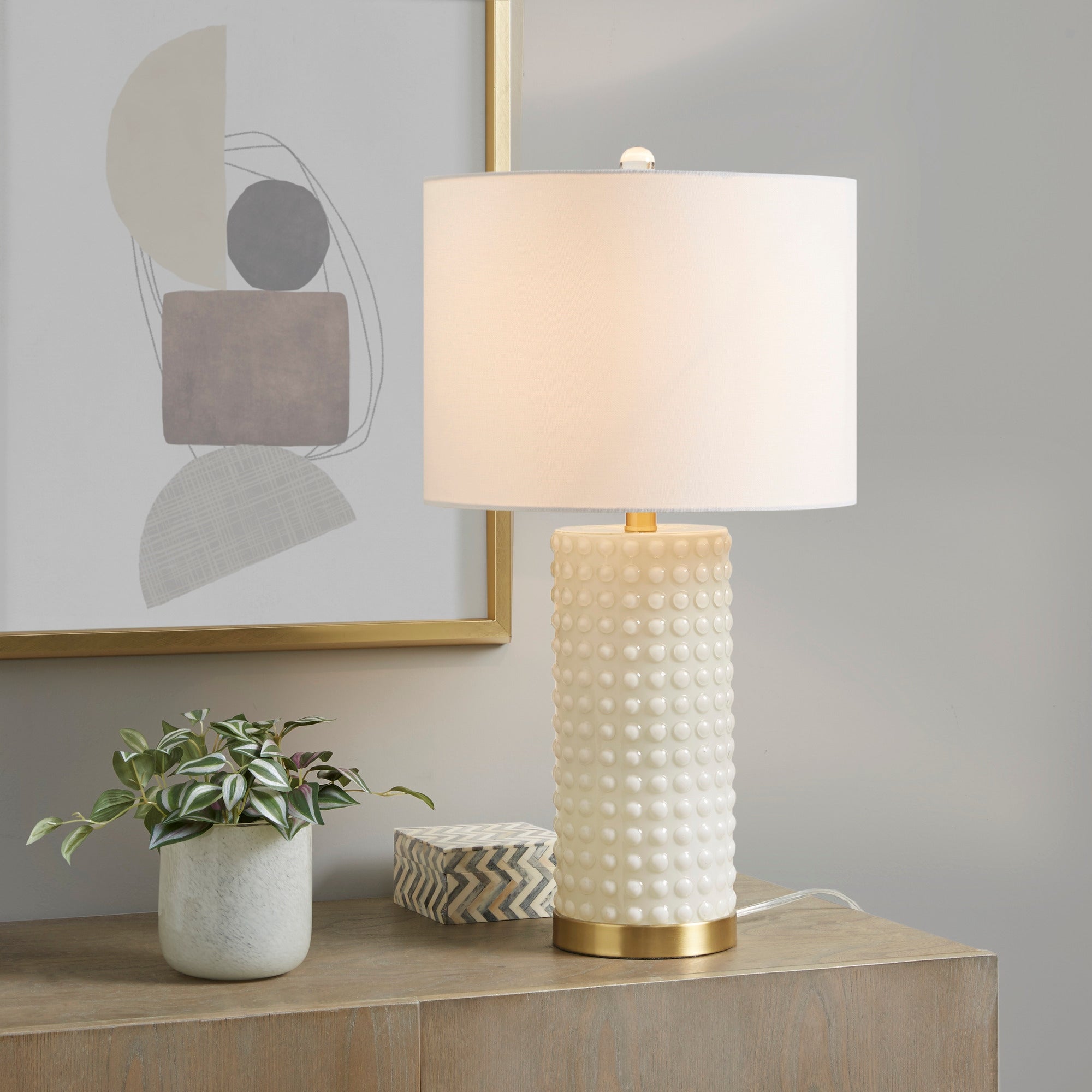 Ink+Ivy Grace Ivy White/Gold Textured Dot Table Lamp - Mycitystee