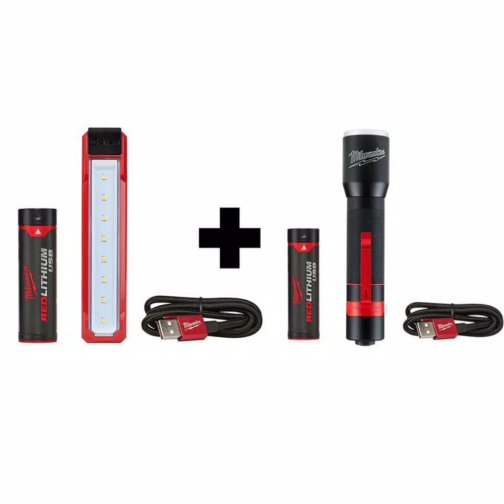 Milwaukee 445 Lumens LED Rover Rechargeable Pocket Flood Light with 700 Lumens LED Rechargeable Aluminum Flashlight and#8211; XDC Depot - Mycitystee