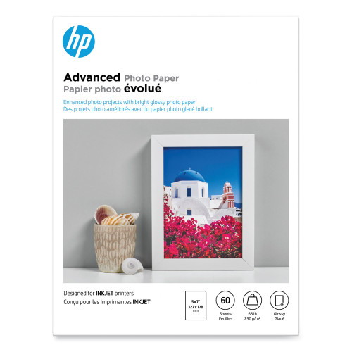HP Advanced Photo Paper， 10.5 mil， 5 x 7， Glossy White， 60/Pack (Q8690A) - Mycitystee