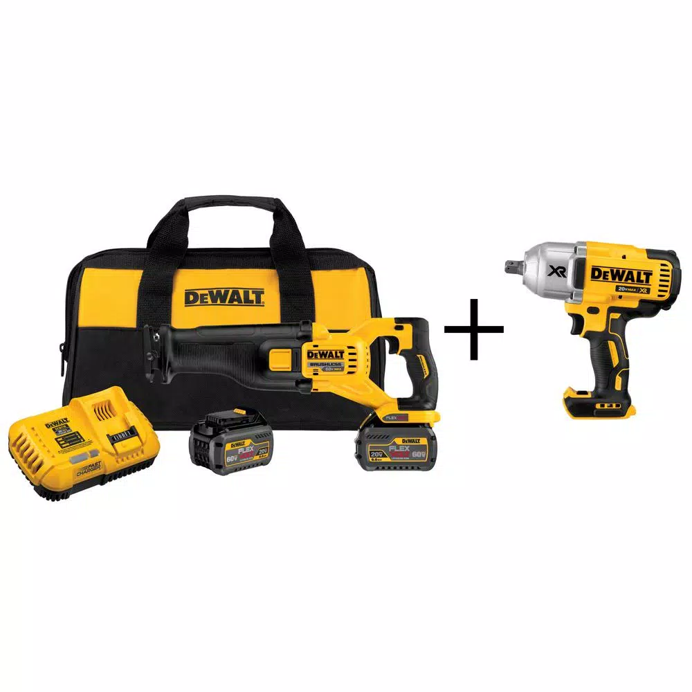 DEWALT FLEXVOLT 60-Volt MAX Lithium-Ion Cordless Brushless Reciprocating Saw with (2) Batteries and Bonus 3/4 in. Impact Wrench and#8211; XDC Depot - Mycitystee
